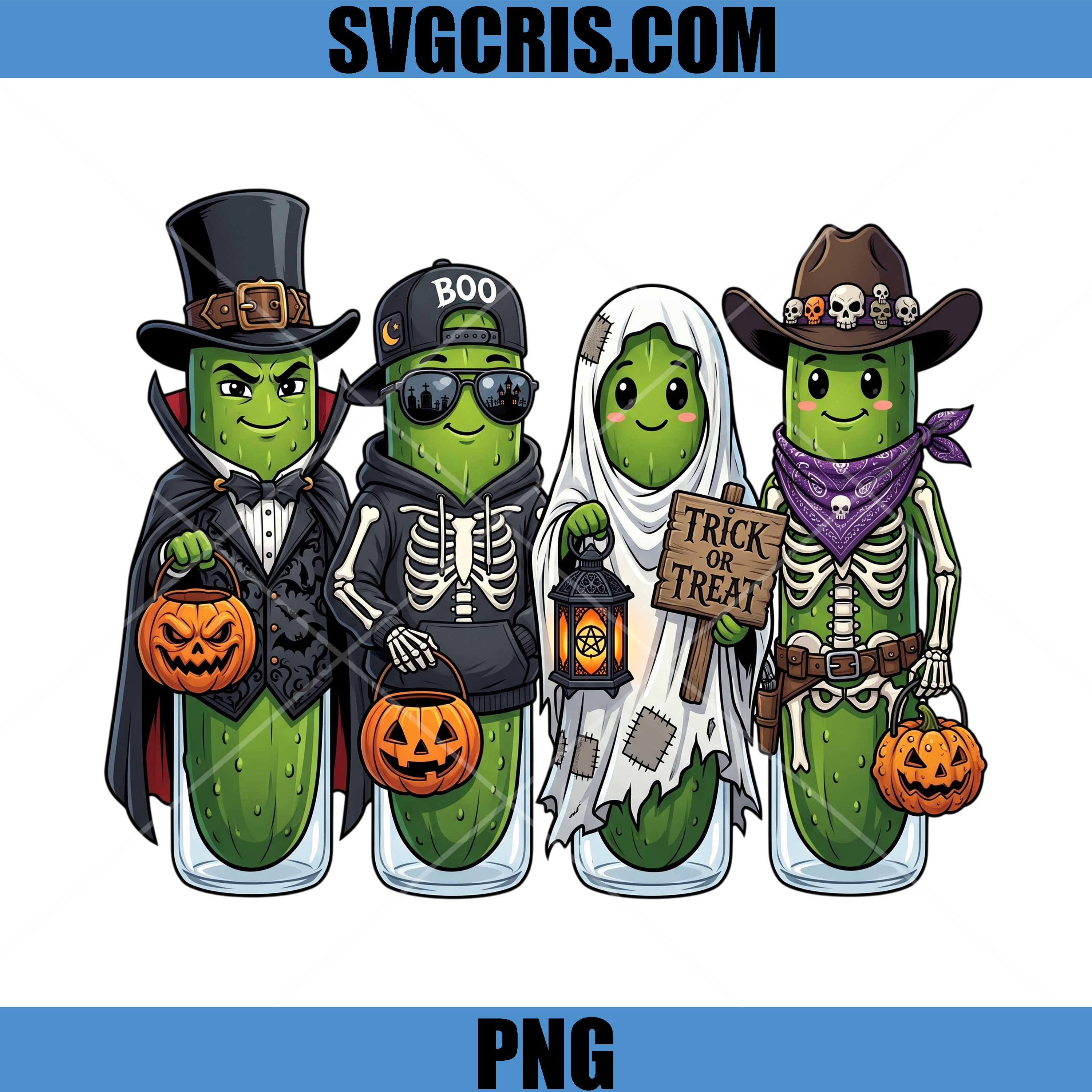 Trick Or Treat Pickle PNG, Witchy Pickle Skeleton PNG