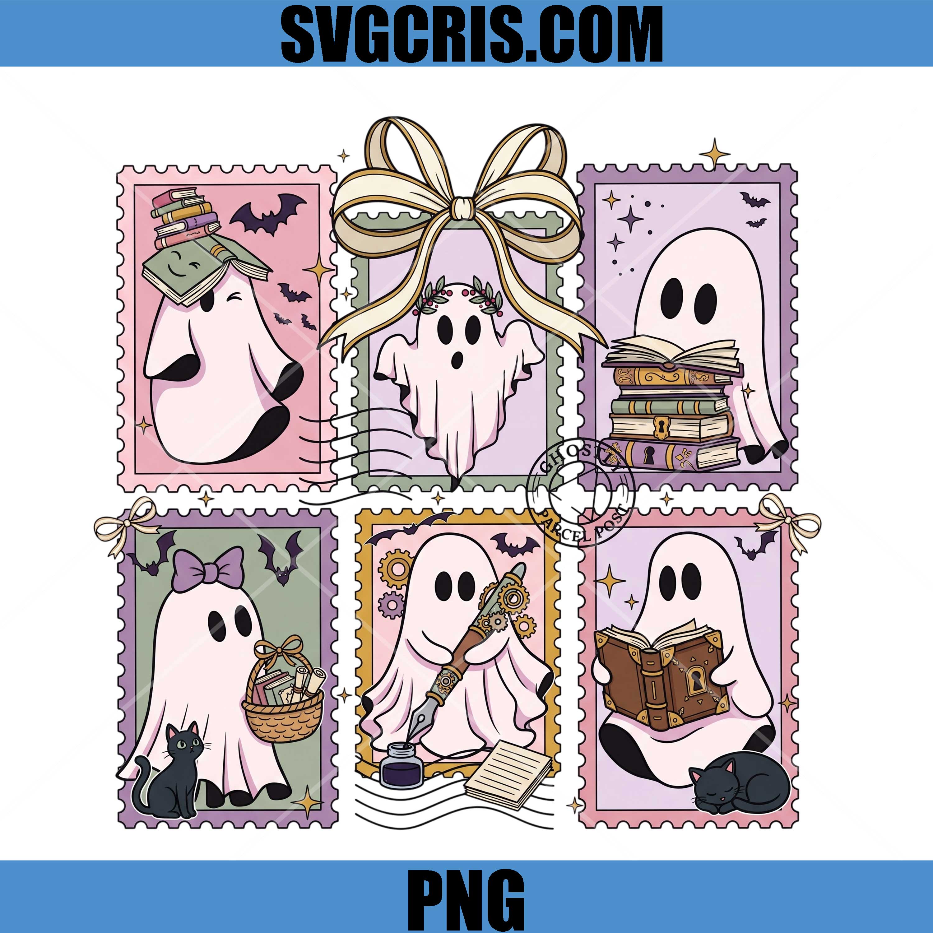 Ghost Halloween Stamp PNG, Cute Spooky Ghost Collection PNG