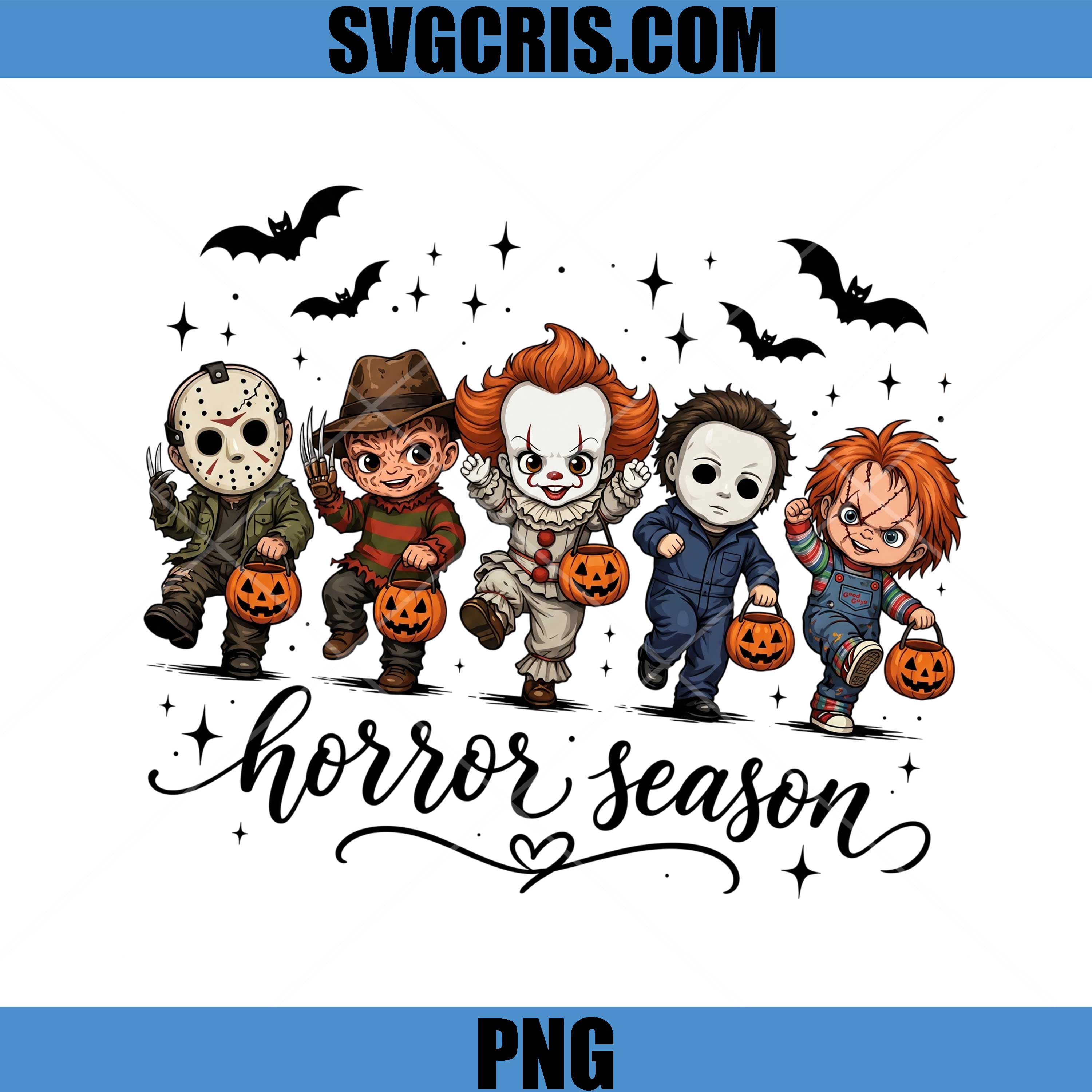 Cute Horror Season PNG, Chibi Slasher Halloween Icons PNG