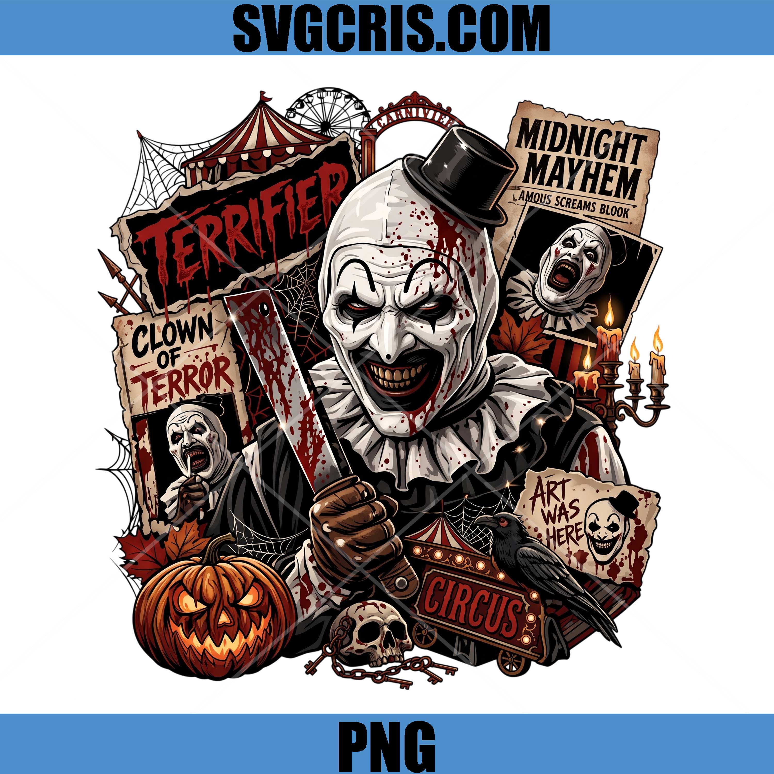 Terrifier Clown Horror PNG, Midnight Mayhem Horror Circus Halloween PNG
