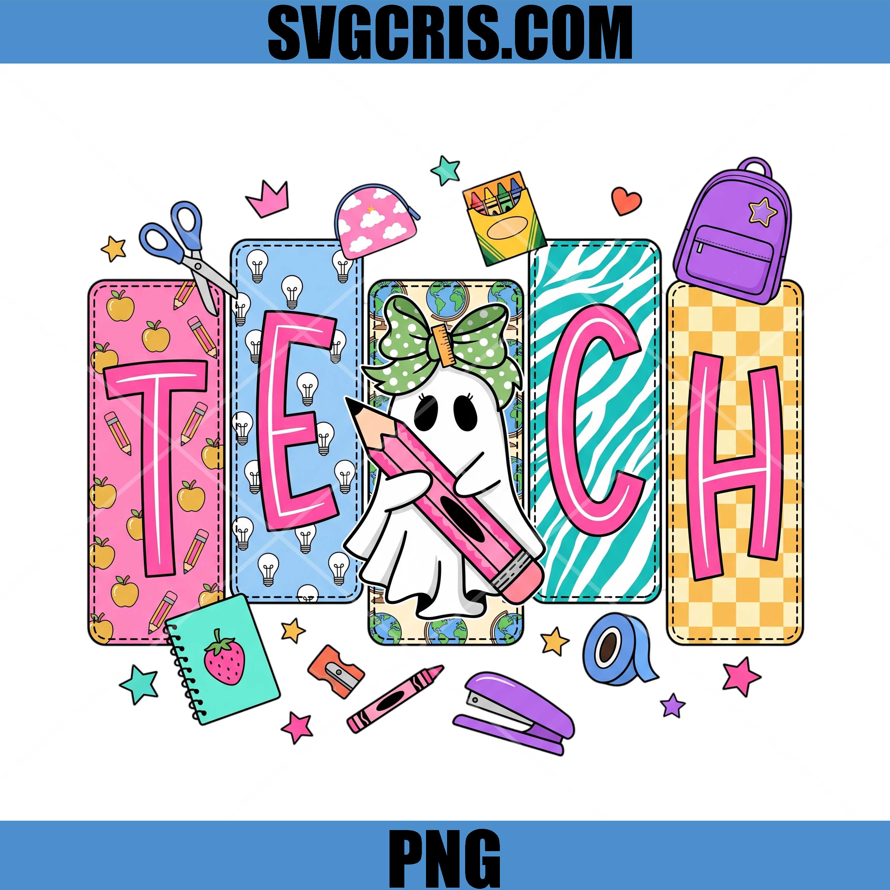 Back To School Teacher Ghost PNG, Cute School Supplies PNG