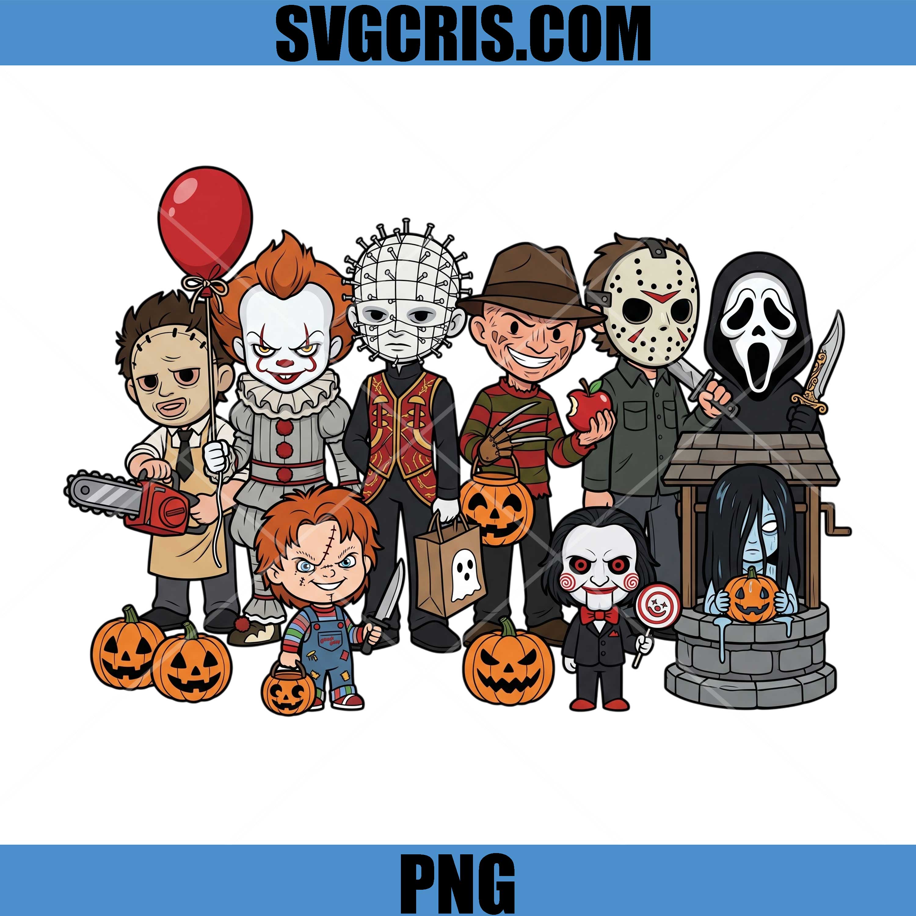 Horror Villains Halloween PNG, Spooky Movie Characters PNG