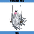Ghost On Swing PNG, Cute Pink Bubble Halloween Ghost Art PNG