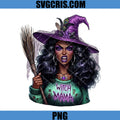 Black Witch Mama PNG, Purple Hat Halloween Witch Art PNG