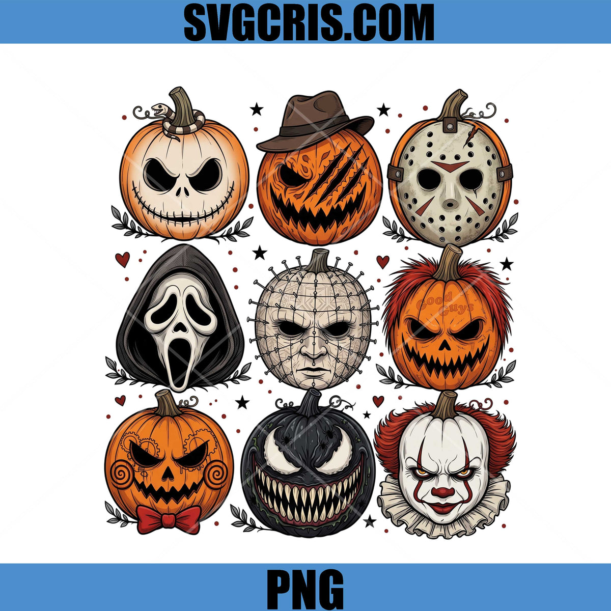 Horror Pumpkin Faces PNG, Halloween Character Collection PNG