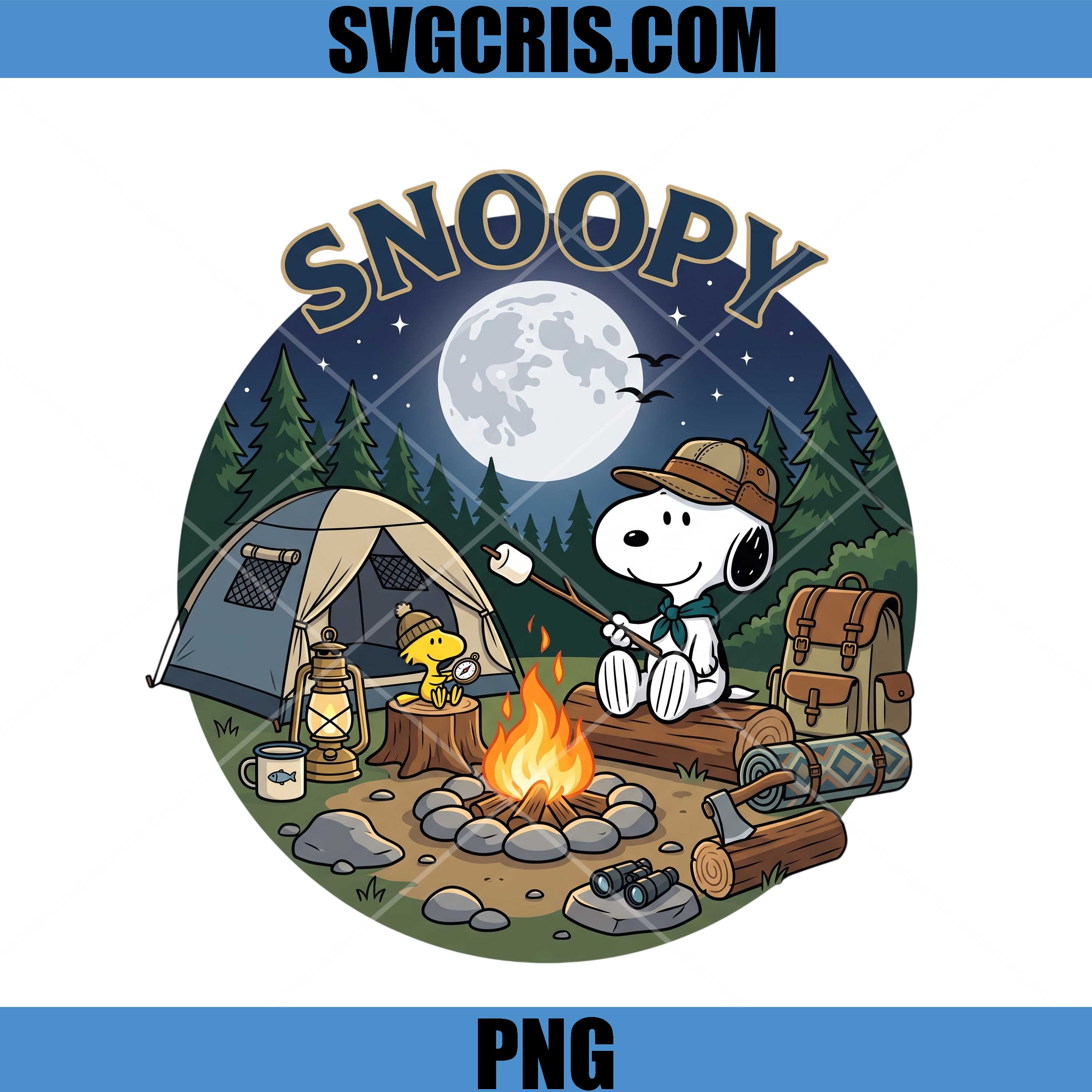 Snoopy Camping Trip PNG, Cute Snoopy Campfire Adventure PNG