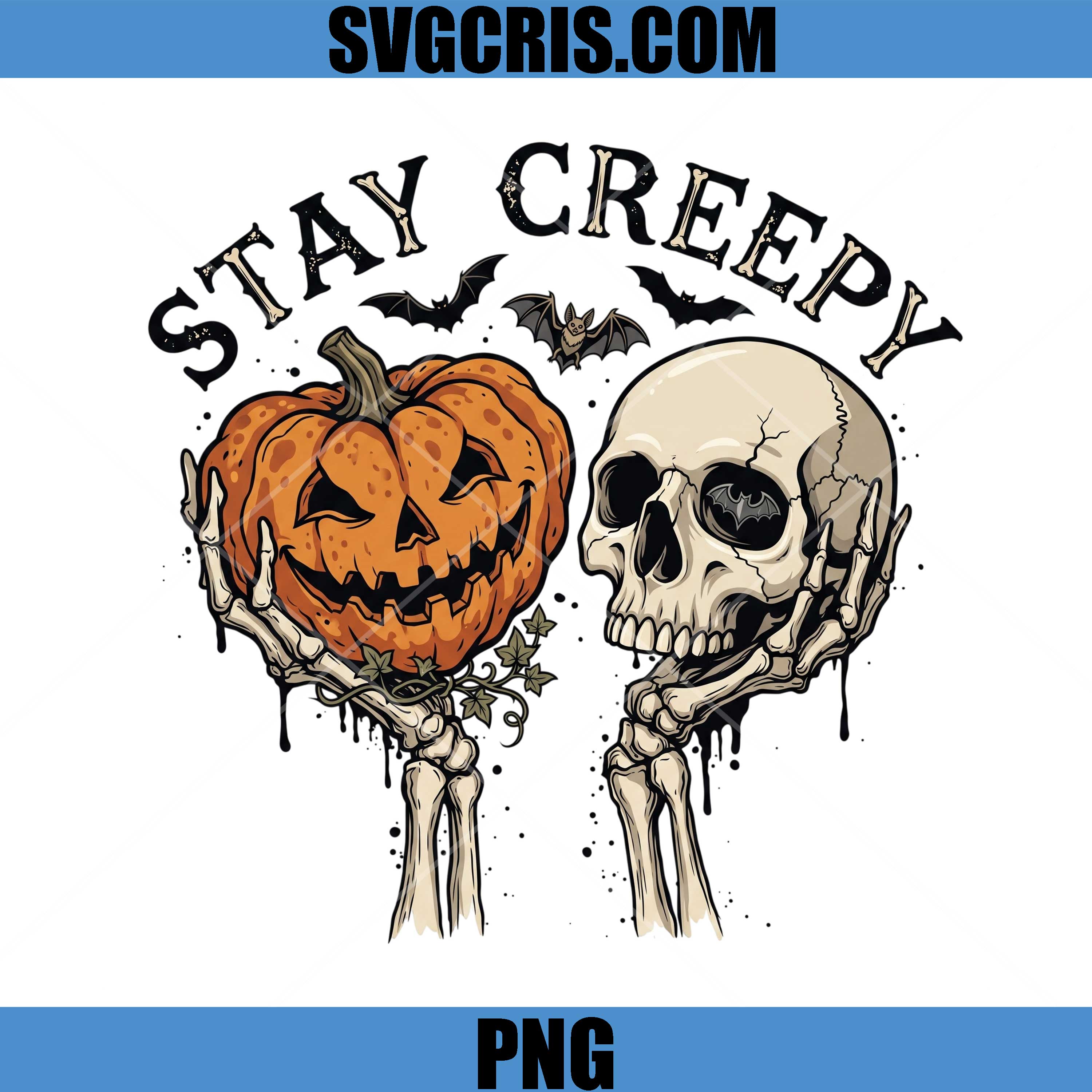 Stay Creepy Halloween PNG, Pumpkin Skull Skeleton Art PNG