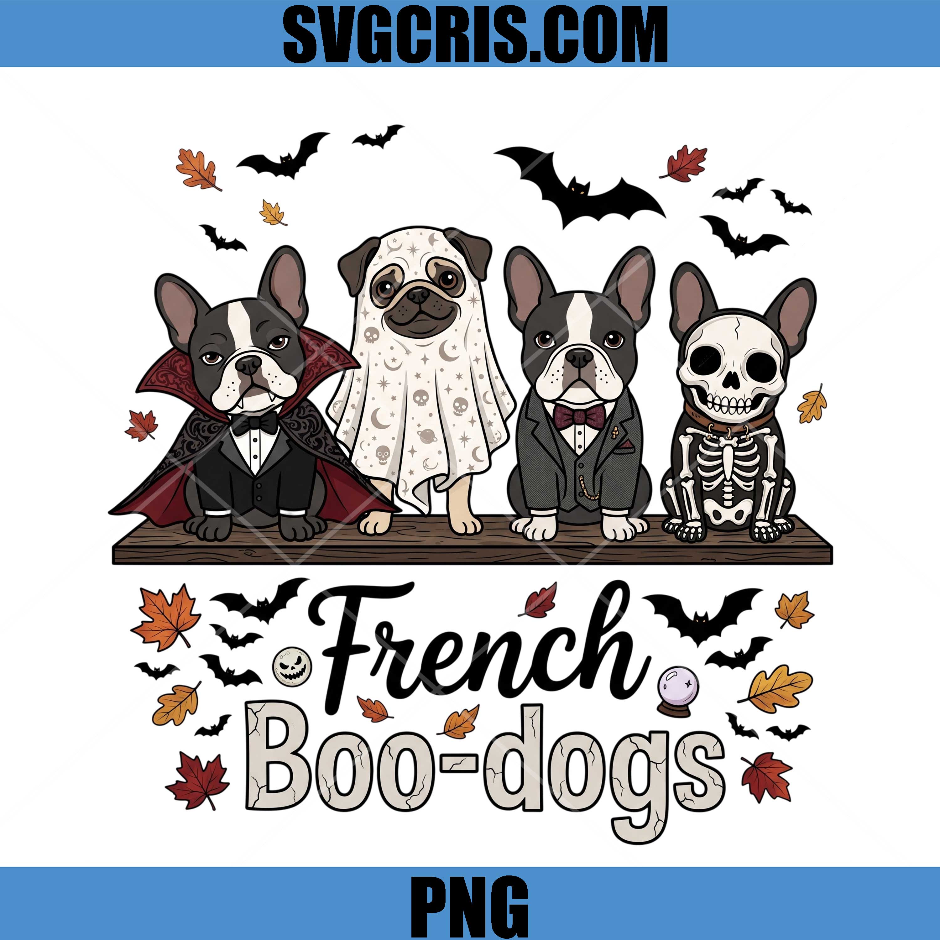 French Bulldog Halloween PNG, Vampire Ghost Skeleton Dogs Art PNG  