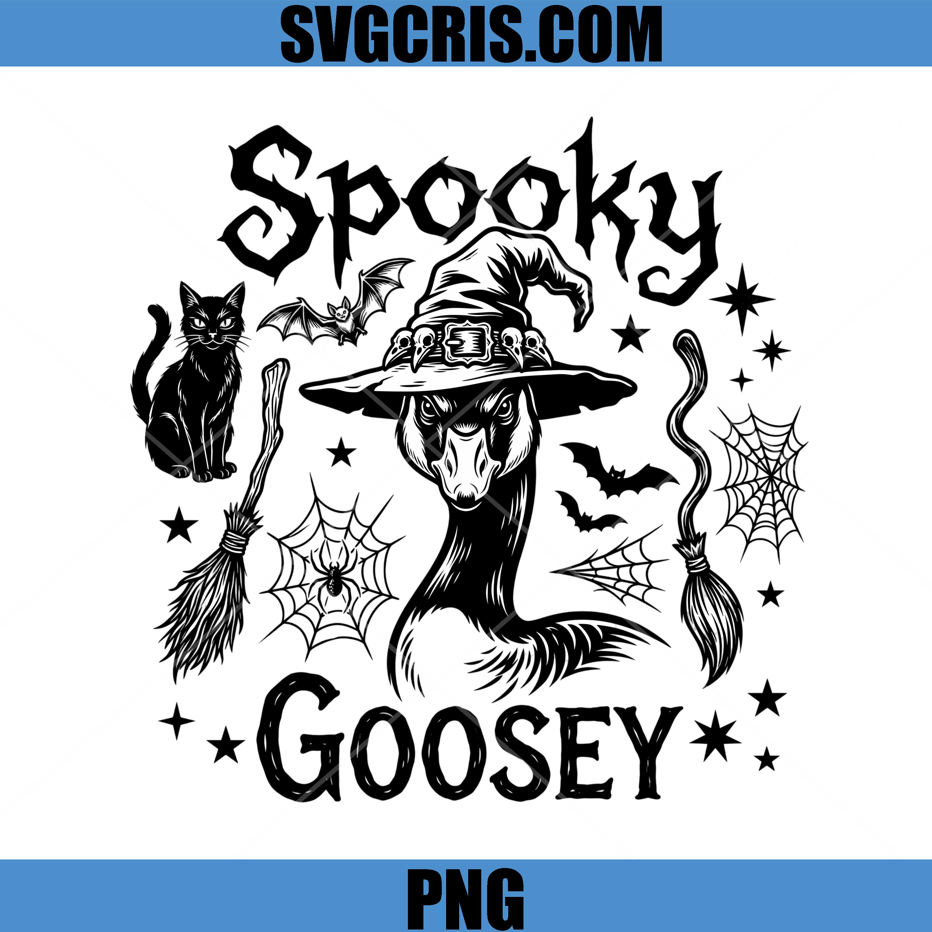 Spooky Goosey Halloween PNG, Witch Goose Cat Broom Art PNG