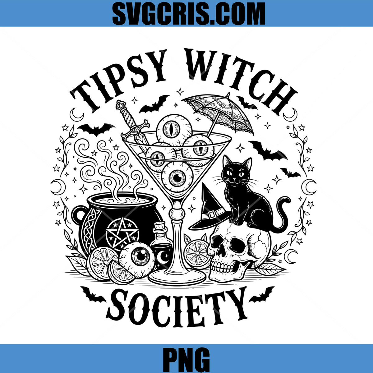 Tipsy Witch Society PNG, Halloween Cocktail Witch PNG
