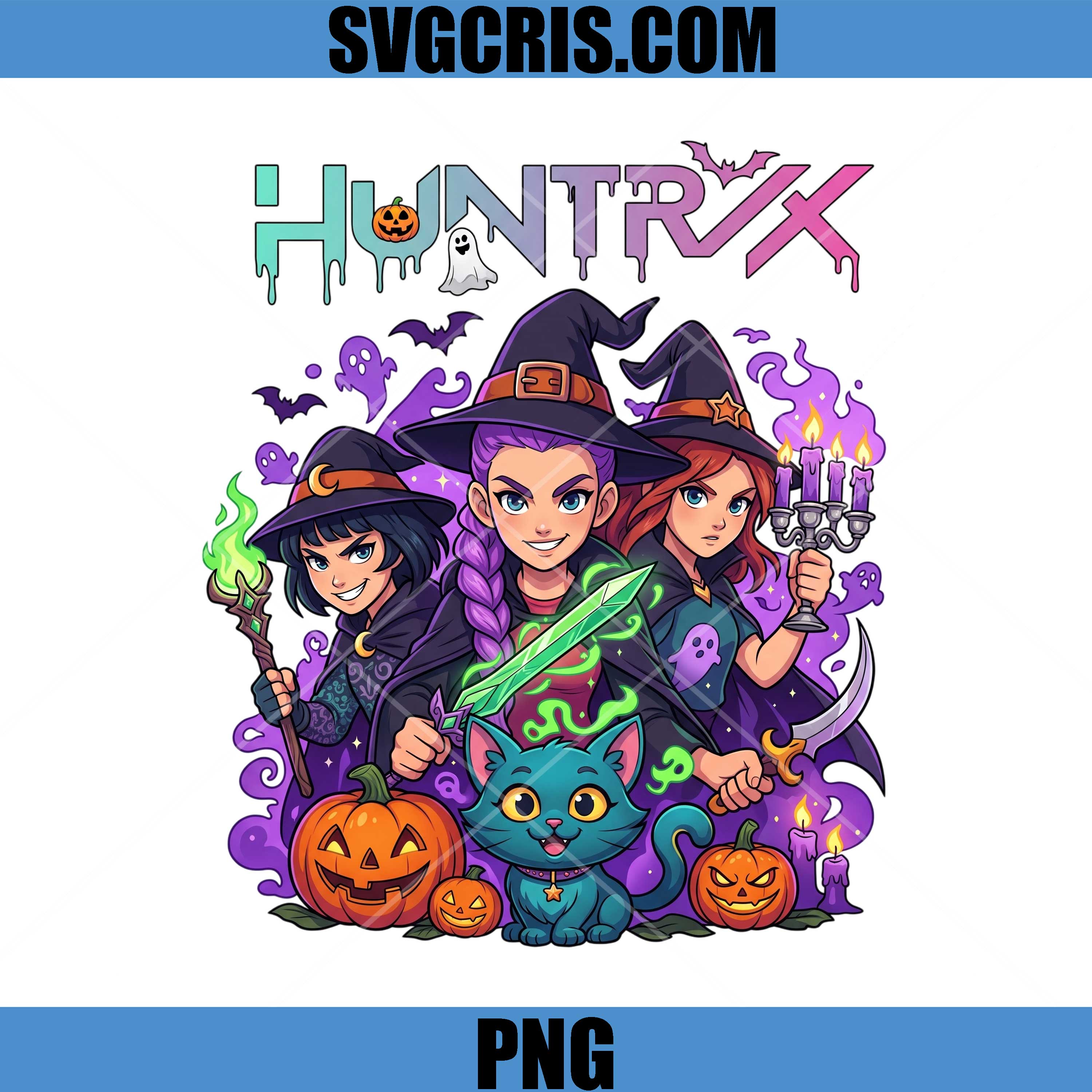 Huntrix Halloween Witches PNG, Huntrix Spooky Pumpkin Cat PNG