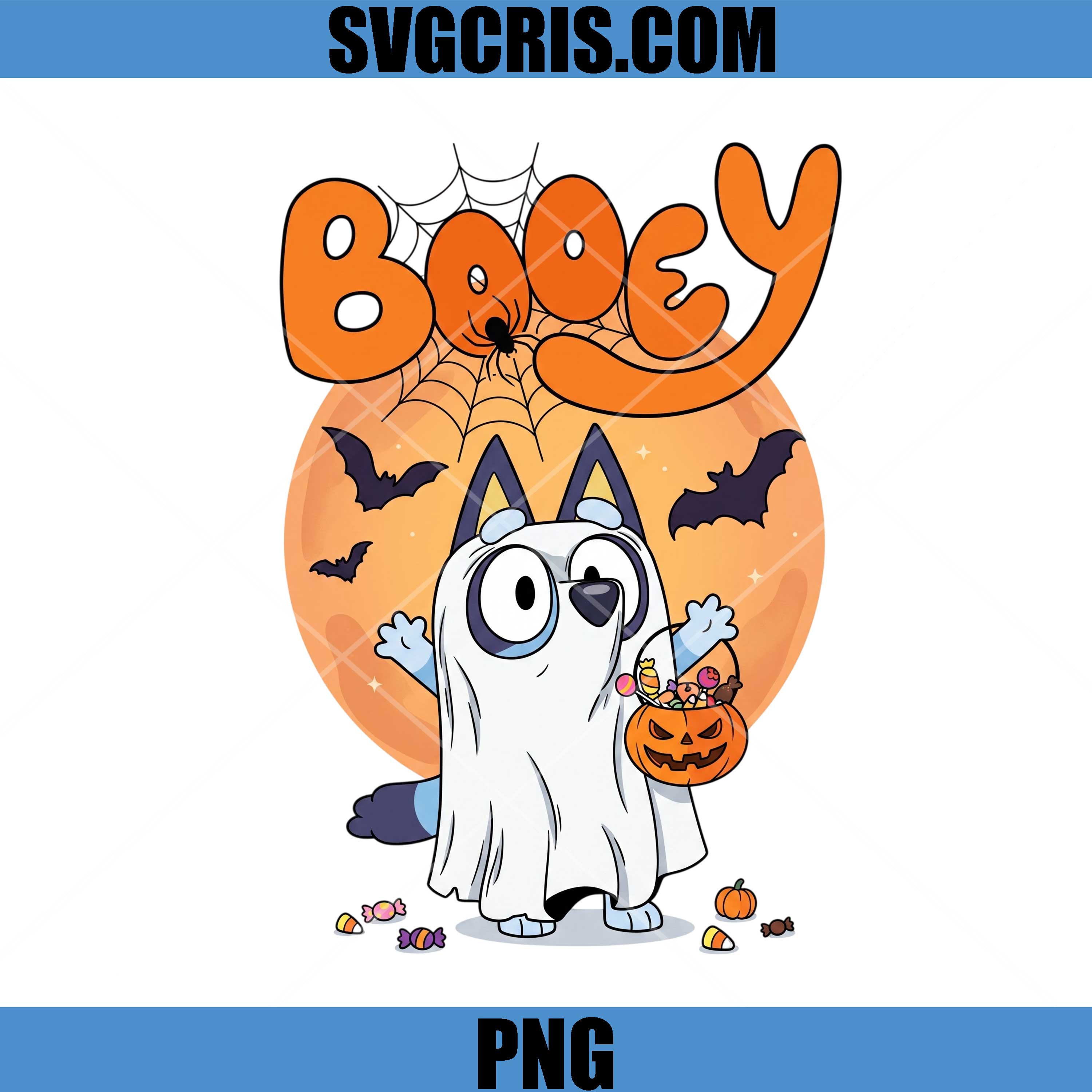 Bluey Ghost Halloween PNG, Blyey Halloween Candy Pumpkin PNG  