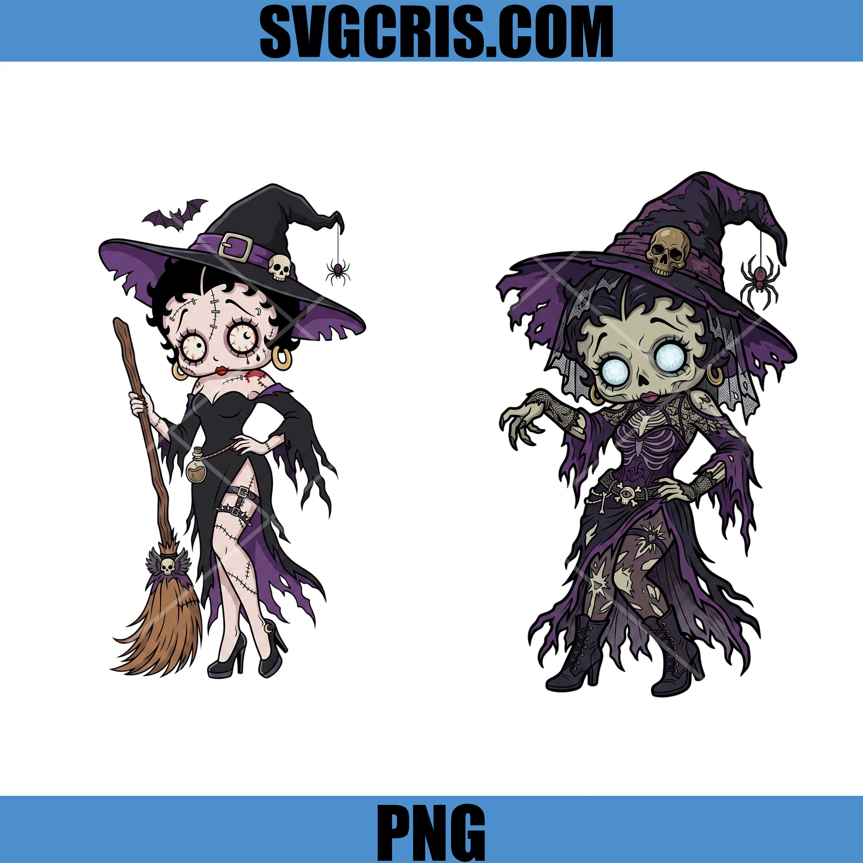 Betty Boop Halloween Witch Bundle PNG, Eerie Skeleton Witch Halloween Art PNG 