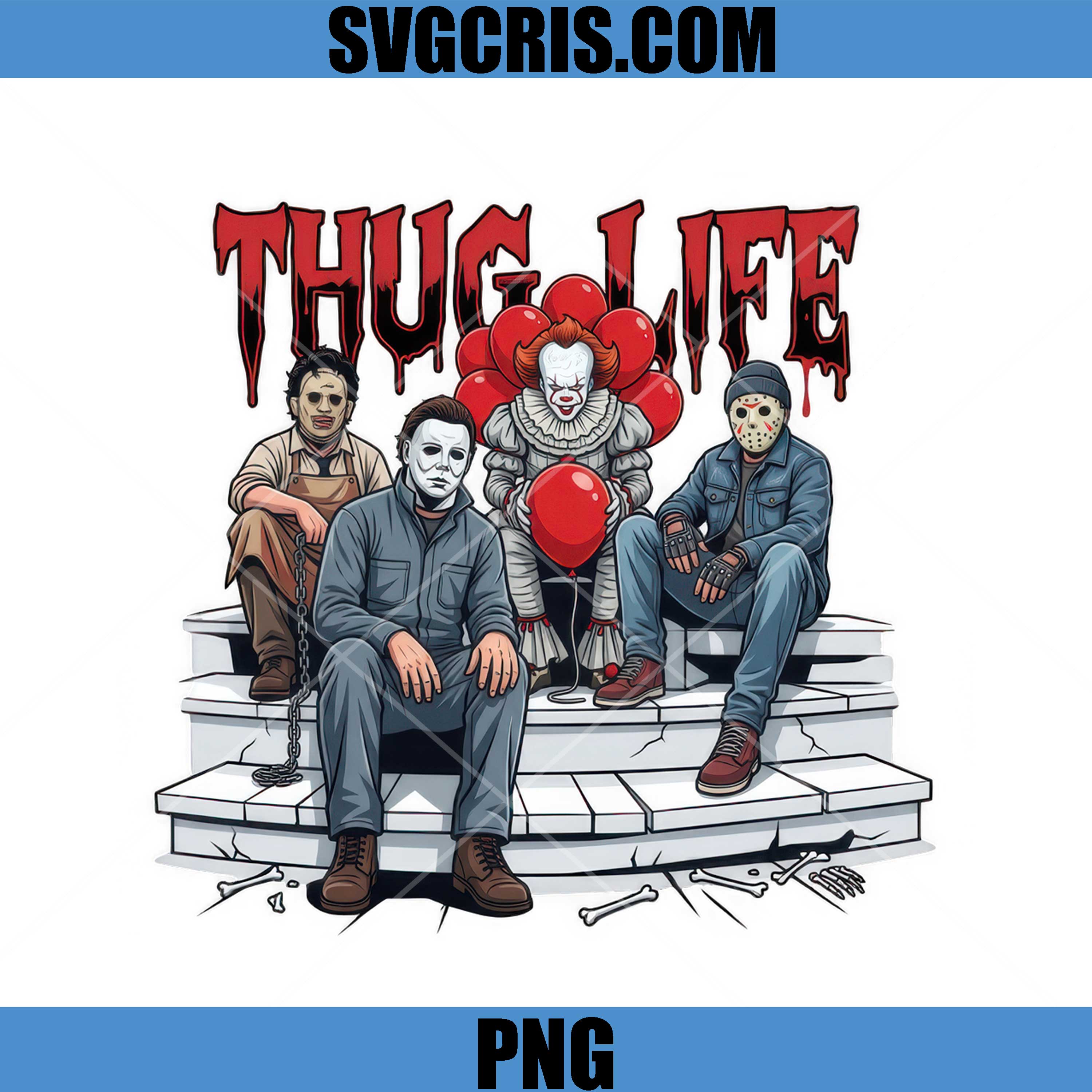 Thug Life Horror Clown Trio PNG, Halloween Killer Art PNG