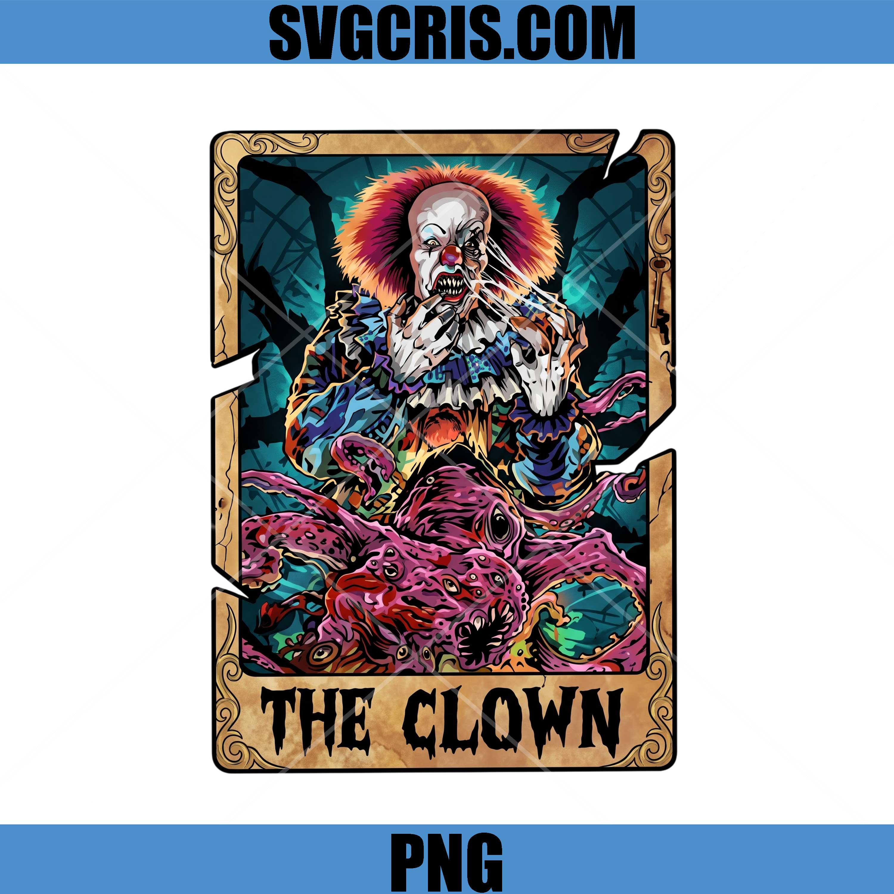 The Clown Horror Card PNG, Scary Clown Monster Art PNG