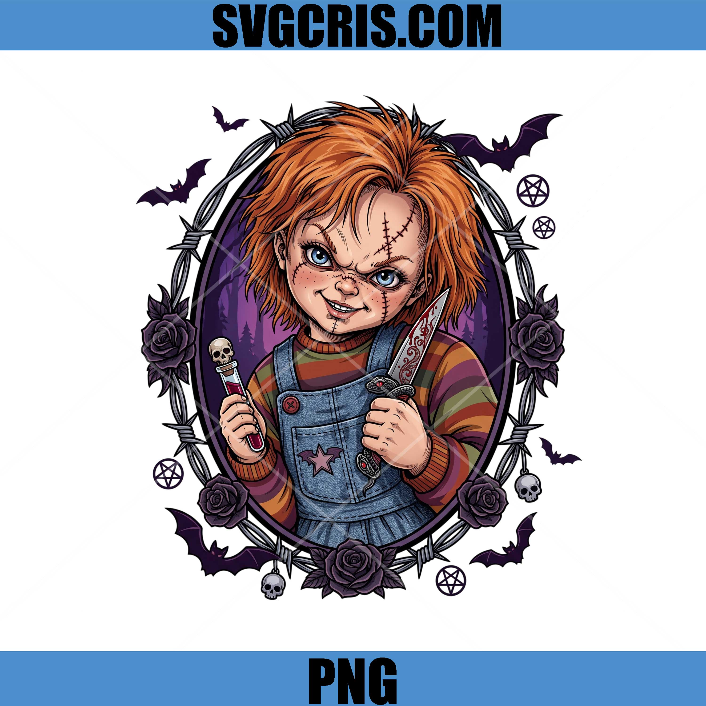 Chucky Horror Killer Doll PNG, Halloween Creepy Doll Art PNG