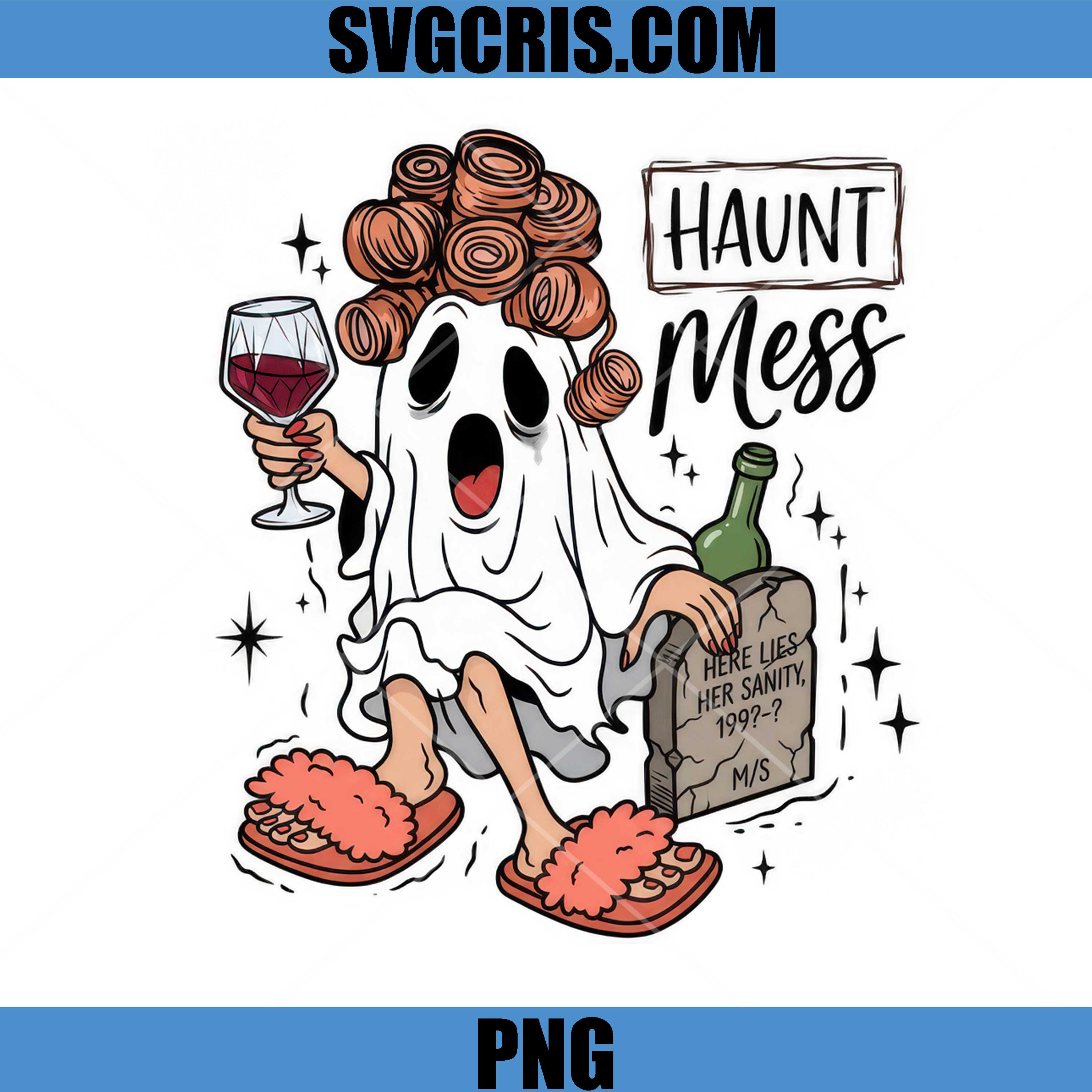 Haunt Mess Ghost PNG, Halloween Wine Lover Ghost PNG