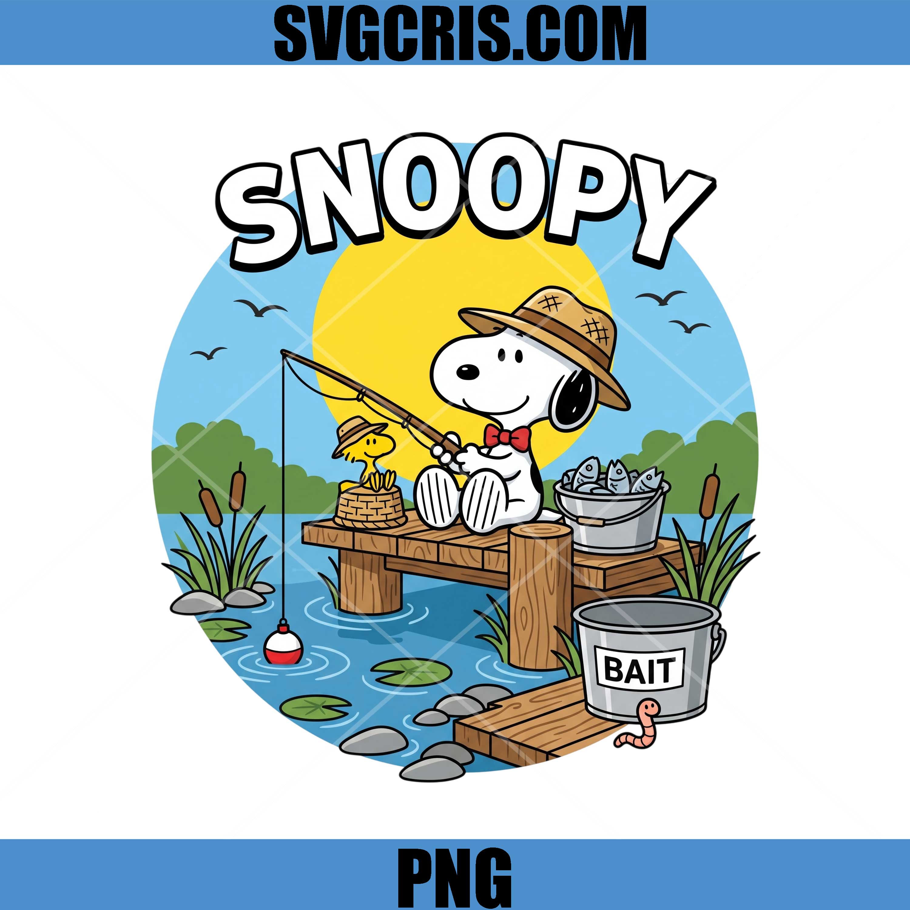 Snoopy Fishing Adventure PNG, Cute Fishing Dog Snoopy Design PNG