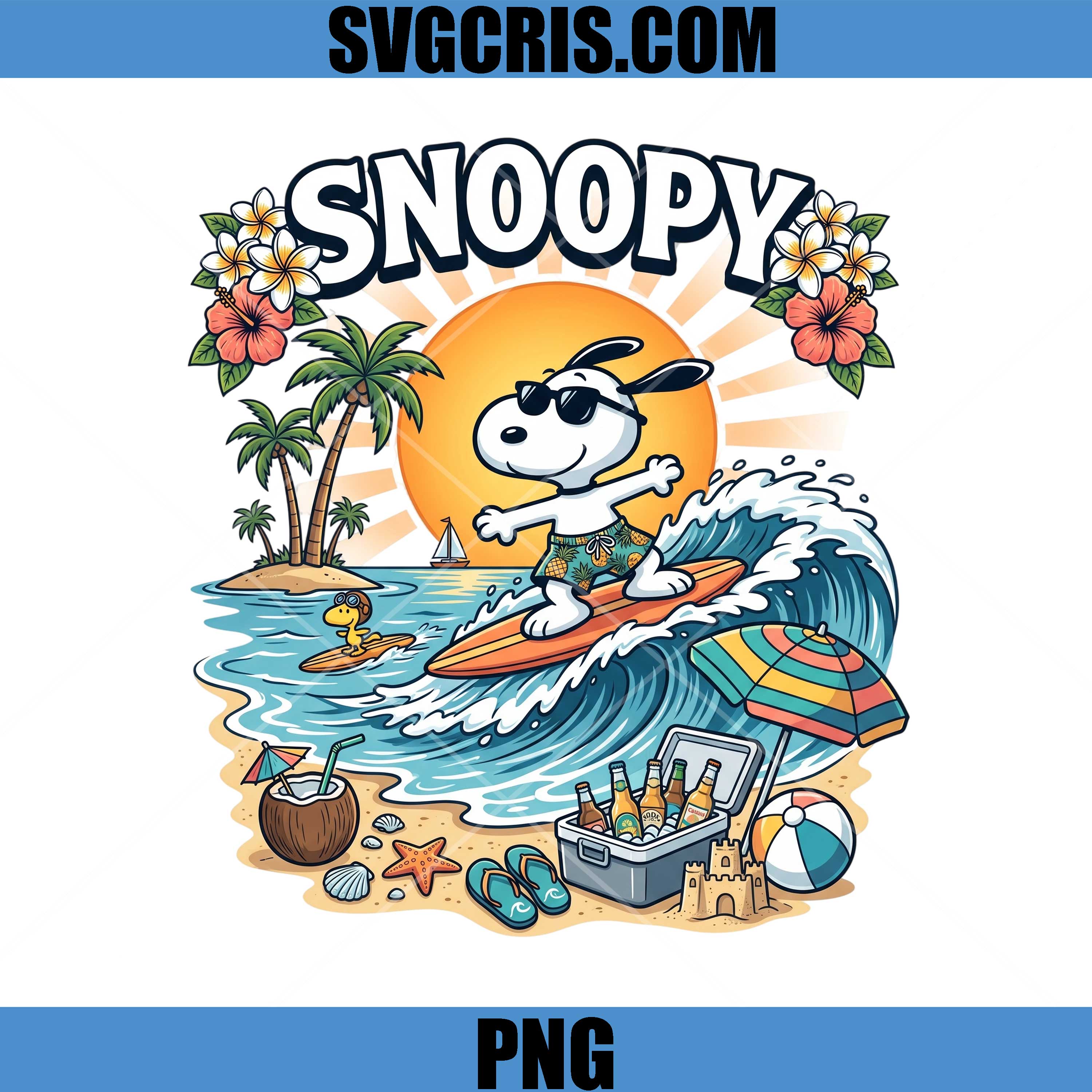 Snoopy Surfing Summer PNG, Summer Snoopy Beach Vibes PNG