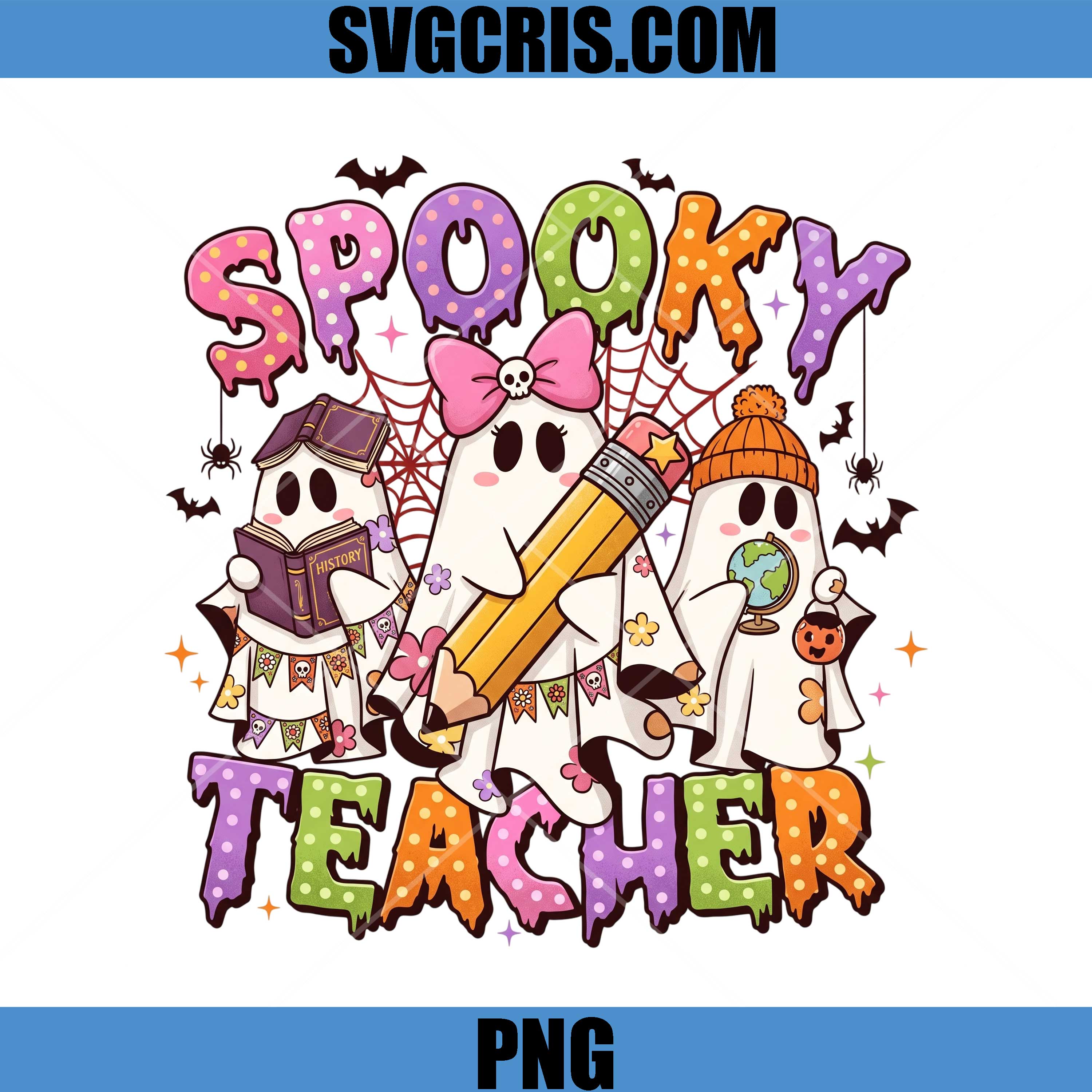Cute Spooky Teacher PNG, Halloween Ghosts With Books Art PNG