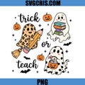 Trick Or Teach Halloween PNG, Cute Ghost Reading Teacher PNG