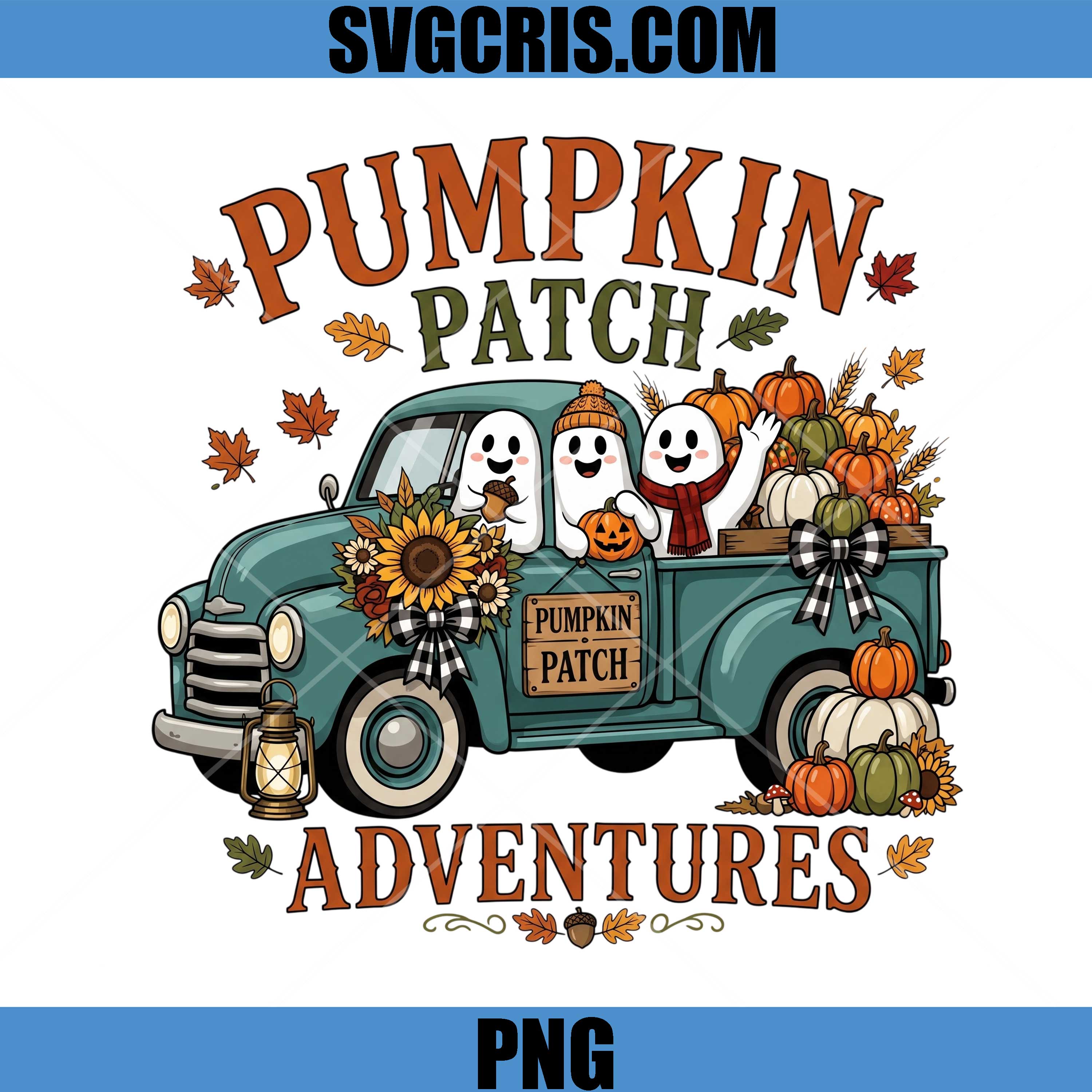 Pumpkin Patch Adventures PNG, Fall Ghost Pumpkin Pickup PNG