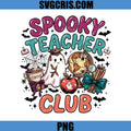 Spooky Teacher Club PNG, Cute Ghost Globe Coffee Bow PNG