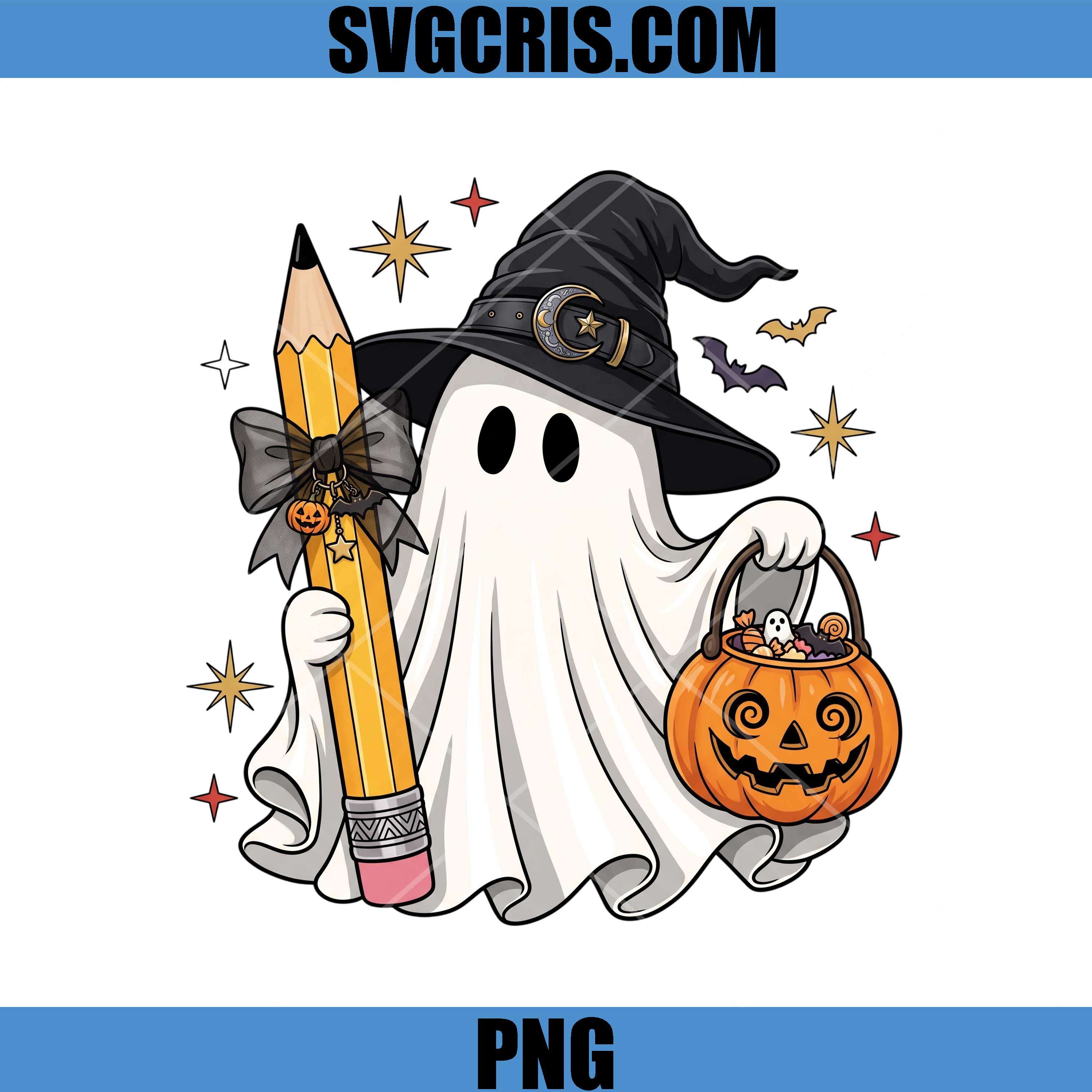 Spooky Ghost School PNG, Witch Hat Pumpkin Candy Teacher PNG