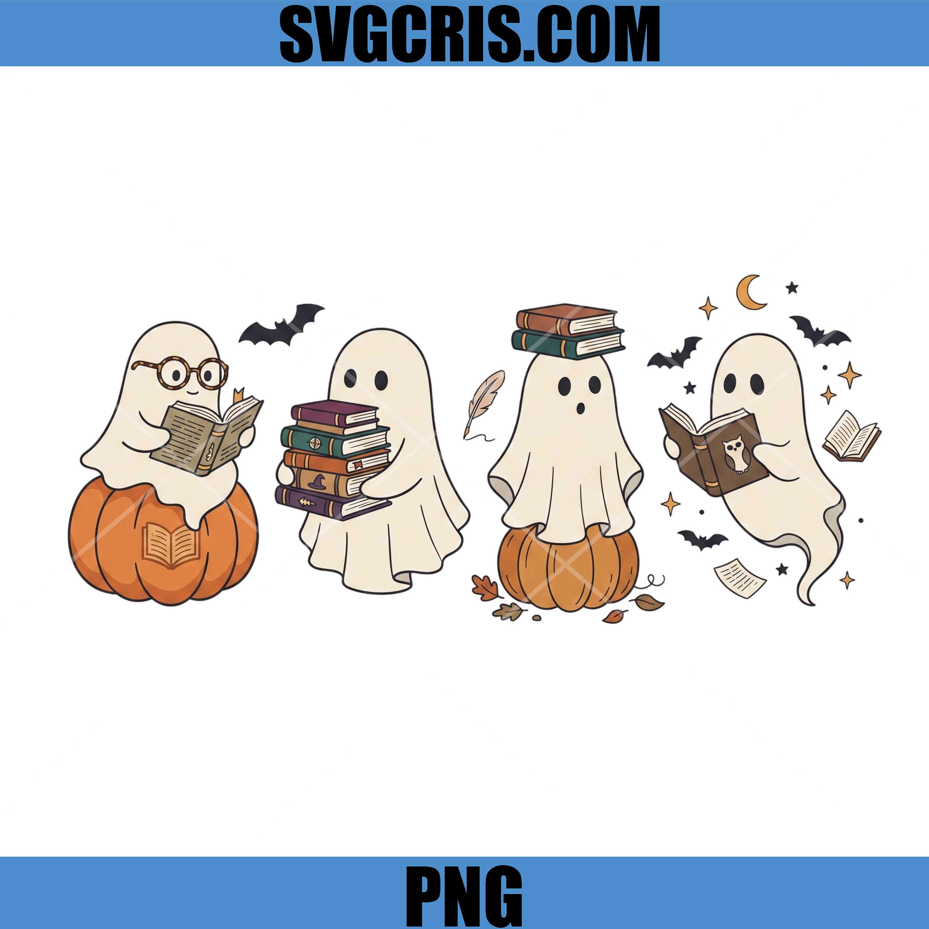 Spooky Bookish Ghost PNG, Cute Reading Ghost Collection PNG