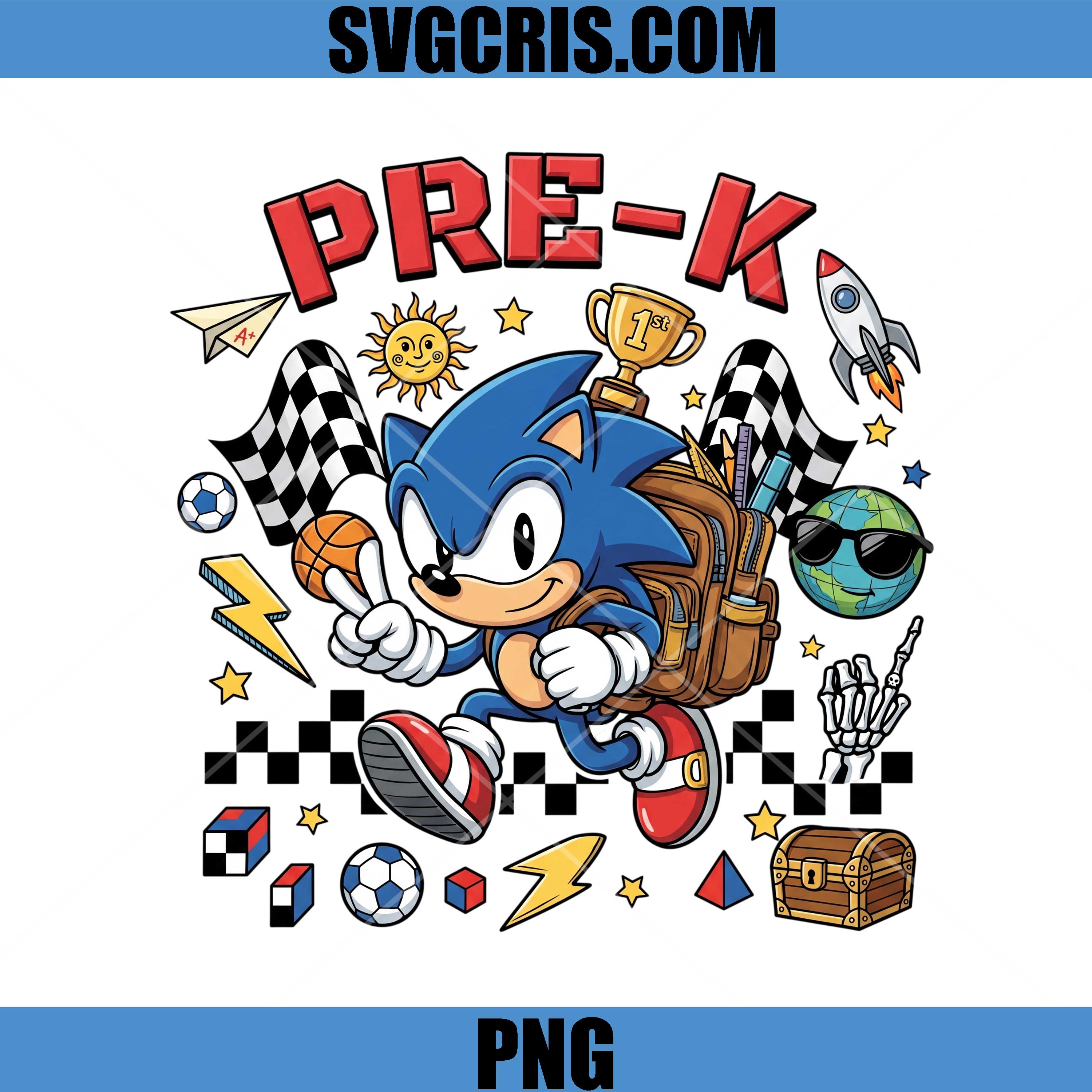 Sonic Back To School PNG, Pre-K Racing Student PNG