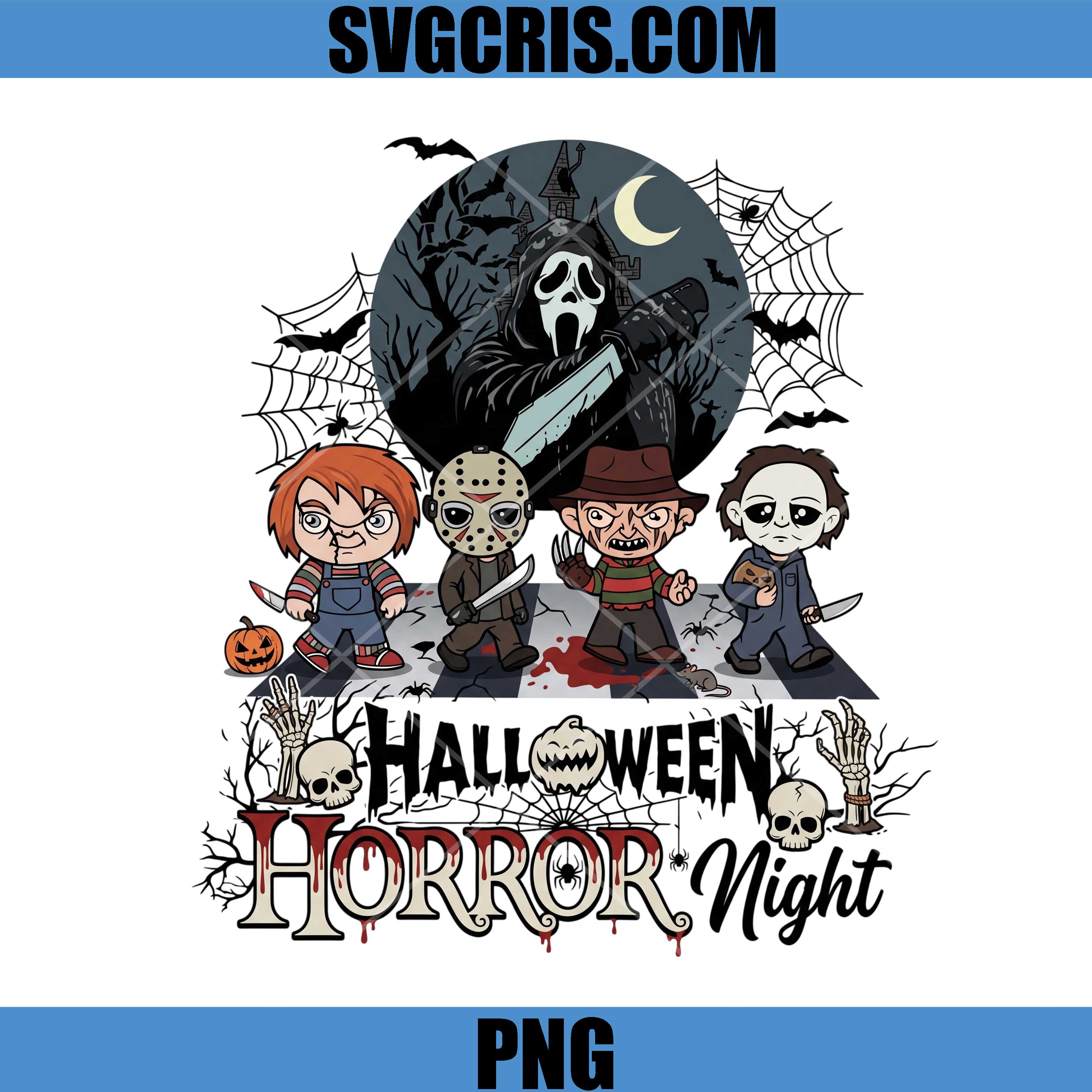 Halloween Horror Night Squad PNG, Ghostface Jason Freddy Chucky PNG  