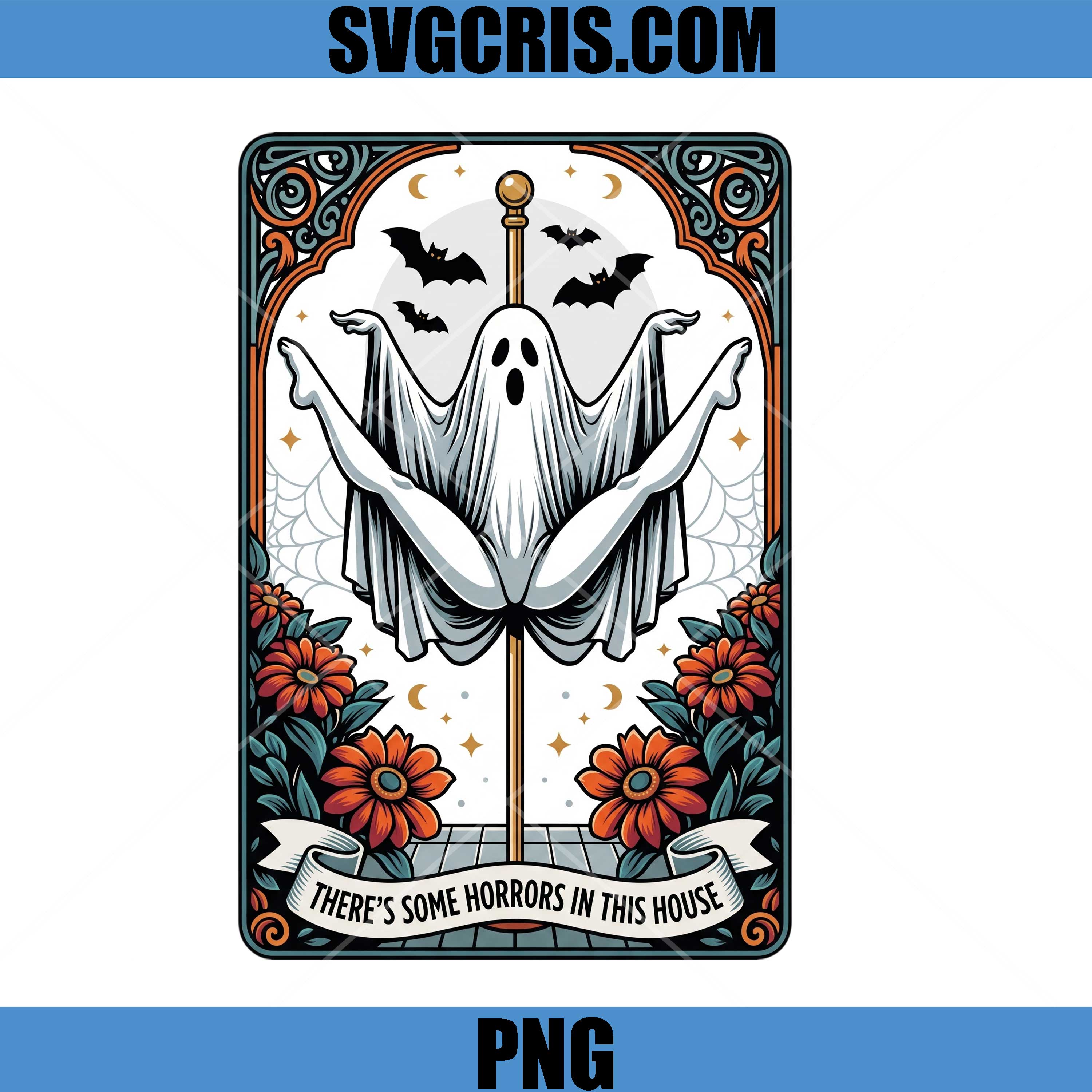 Ghost In This House PNG, Halloween Ghost Floral Wall Art PNG