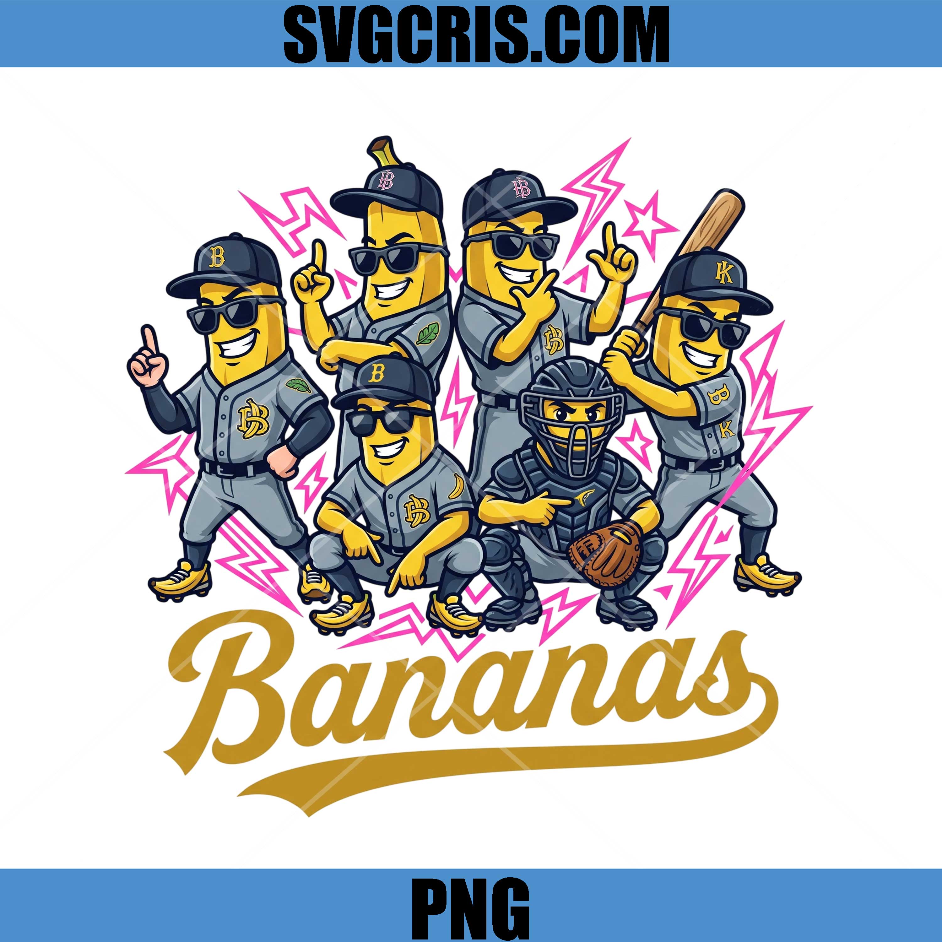 Bananas Baseball PNG, Funny Baseball Banana Team Graphic PNG