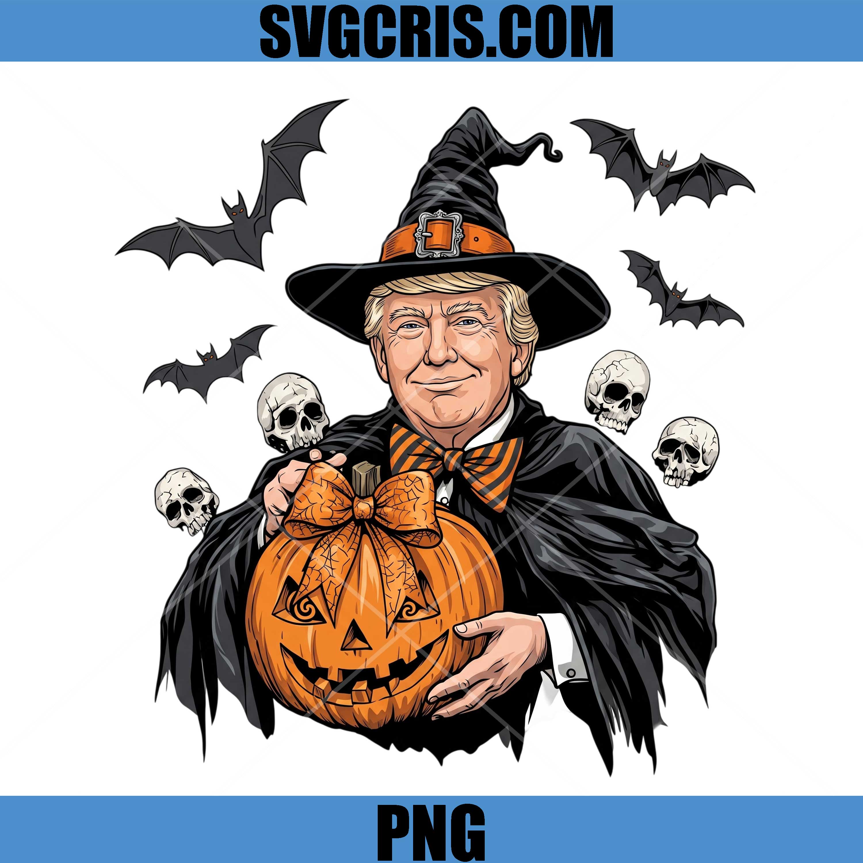 Donald Trump Halloween PNG, Witch Pumpkin Skull Bats Art PNG