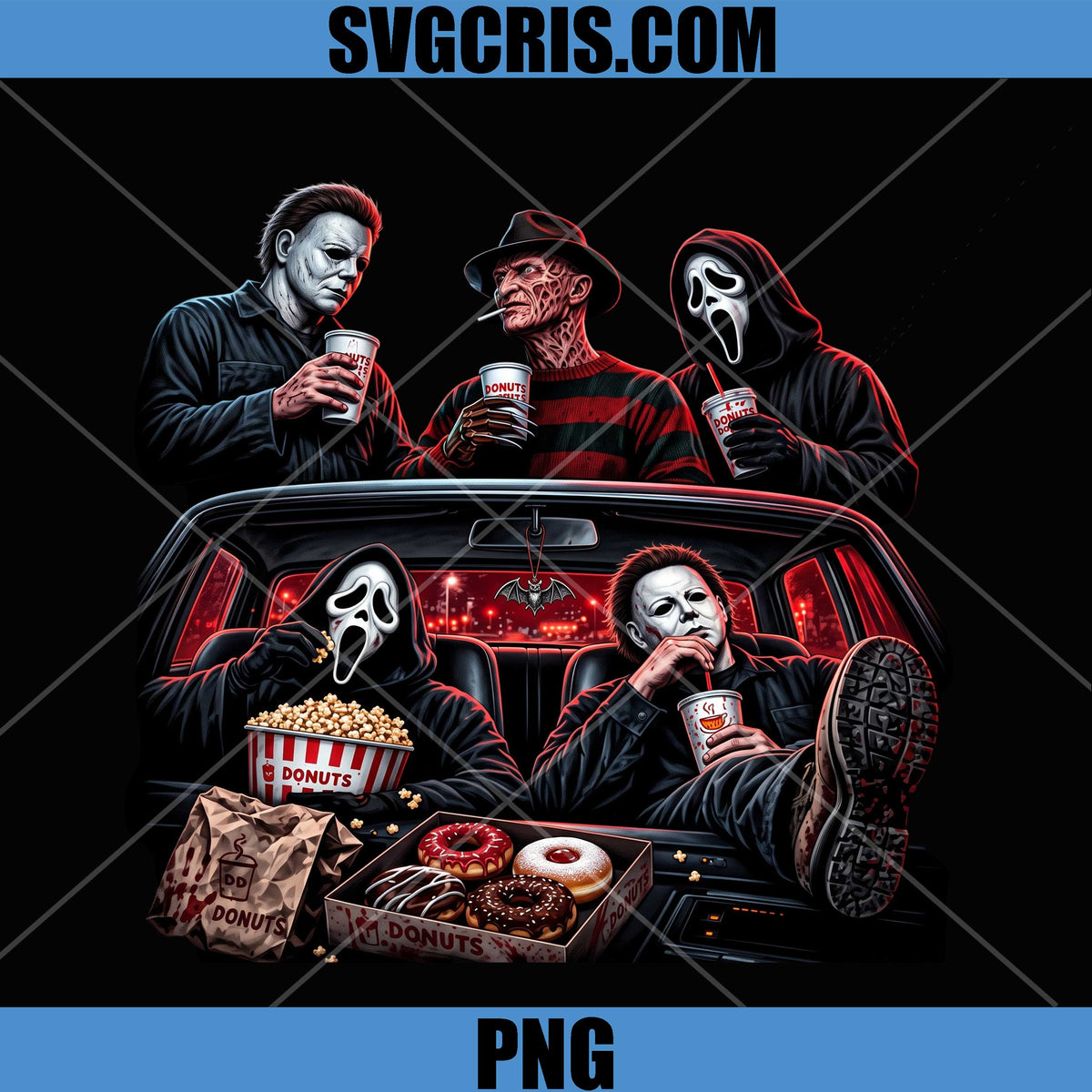 Horror Movie Squad PNG, Michael Freddy Ghostface Art PNG