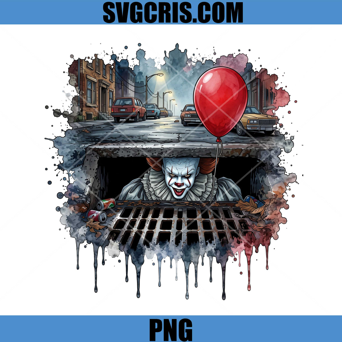 Pennywise Sewer Horror IT PNG, Red Balloon Halloween Art PNG