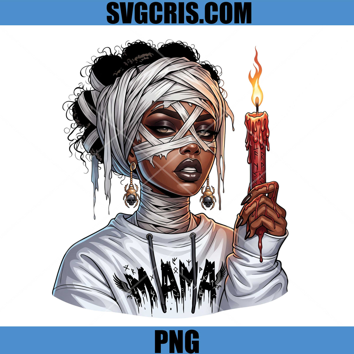 Wrapped Mummy Halloween PNG, Dark Halloween Candle Witch Art PNG