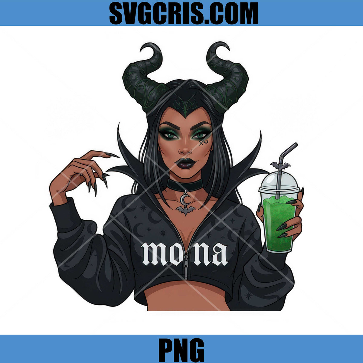 Maleficent Mama PNG, Gothic Horned Witch Halloween Art PNG