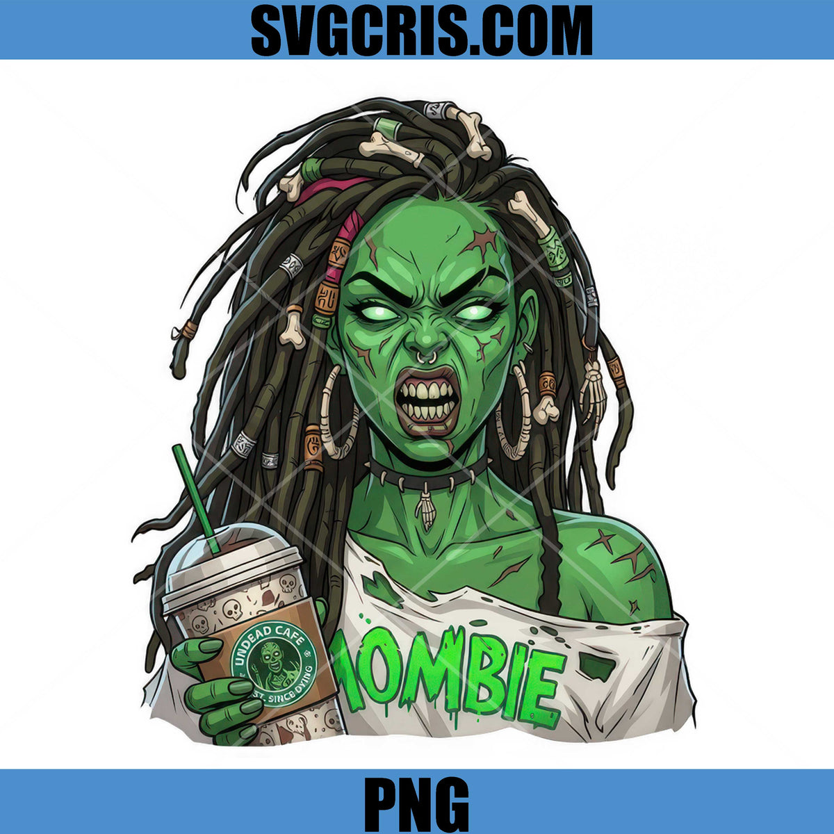 Zombie Mama Coffee PNG, Undead Horror Halloween Coffee Lover PNG