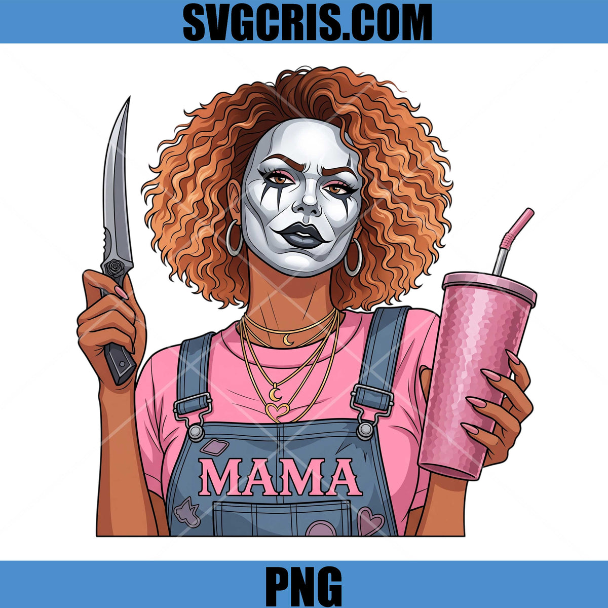Mama Halloween Gal PNG, Horror Clown Woman Knife Art Fun PNG