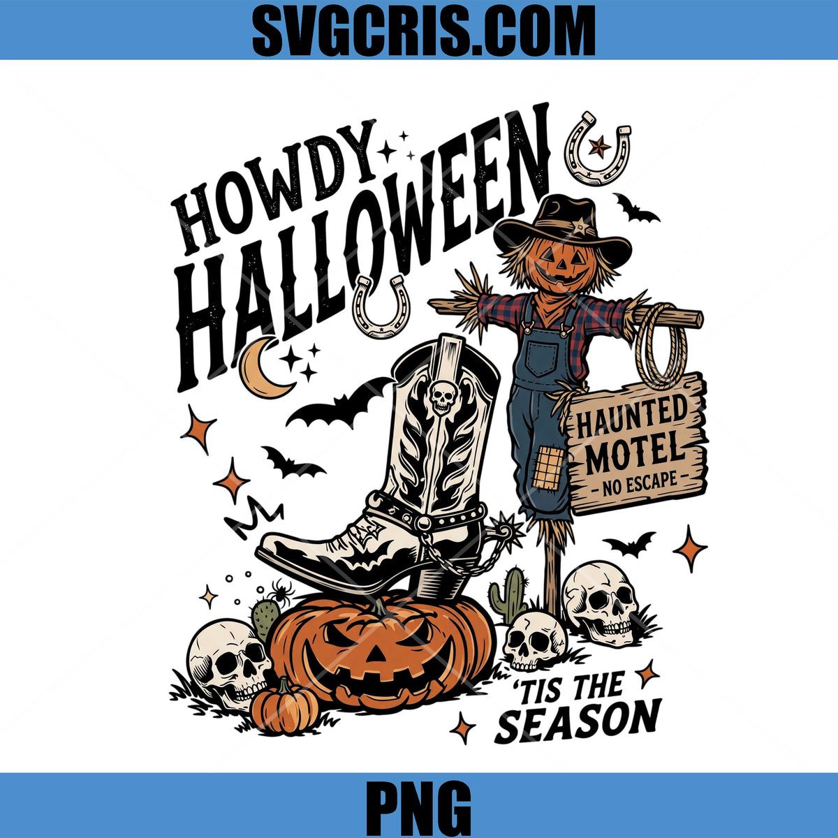 Howdy Halloween Cowboy PNG, Haunted Motel Pumpkin Art PNG
