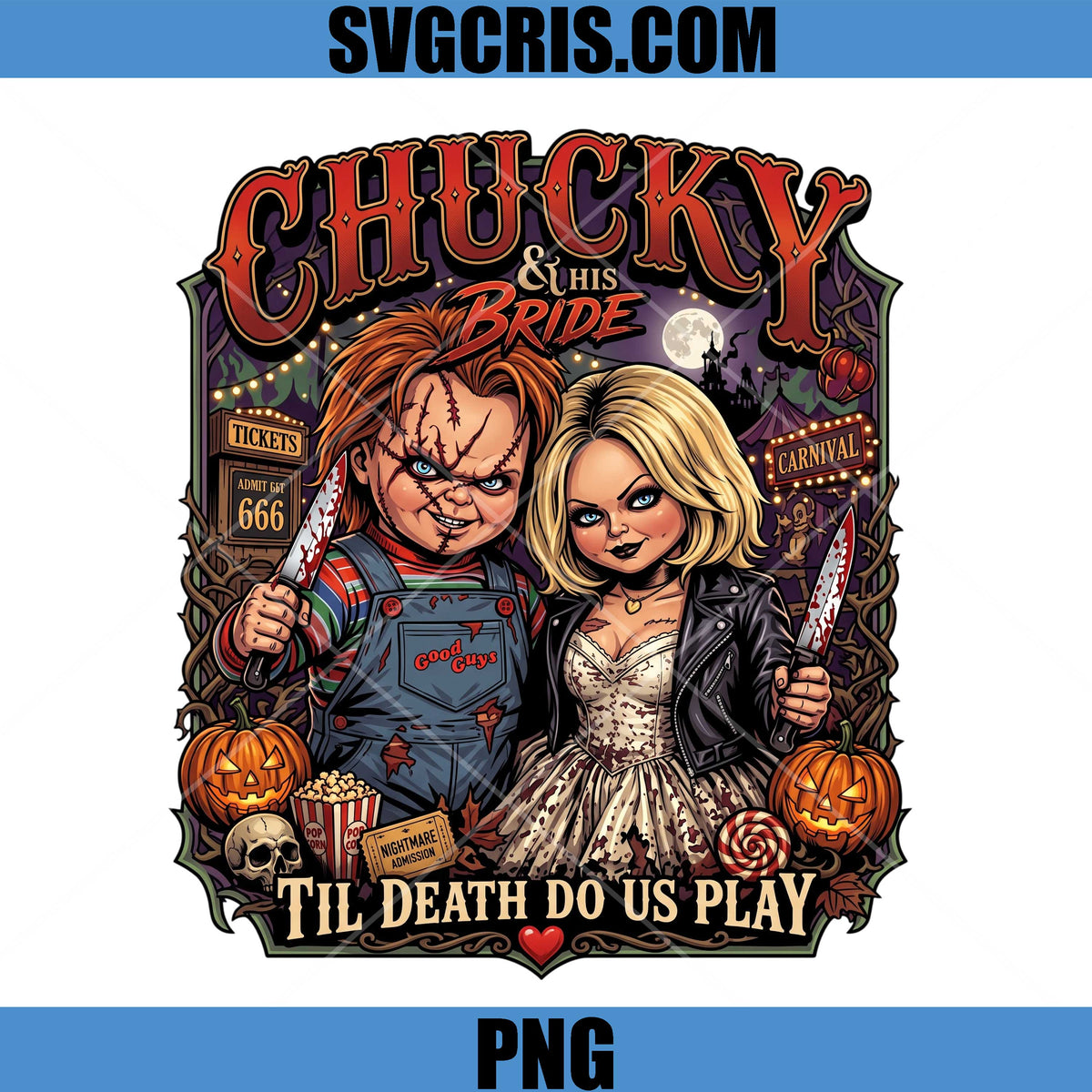 Chucky And Bride PNG, Till Death Do Us Play Halloween PNG