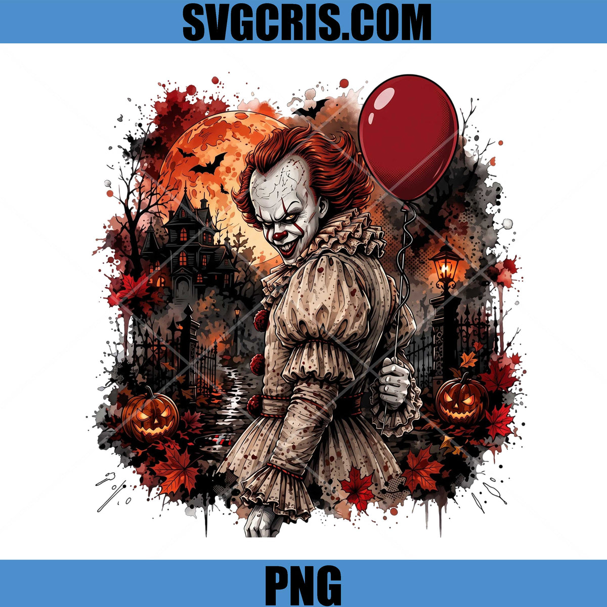 Pennywise Red Balloon PNG, Halloween Horror Clown Art PNG