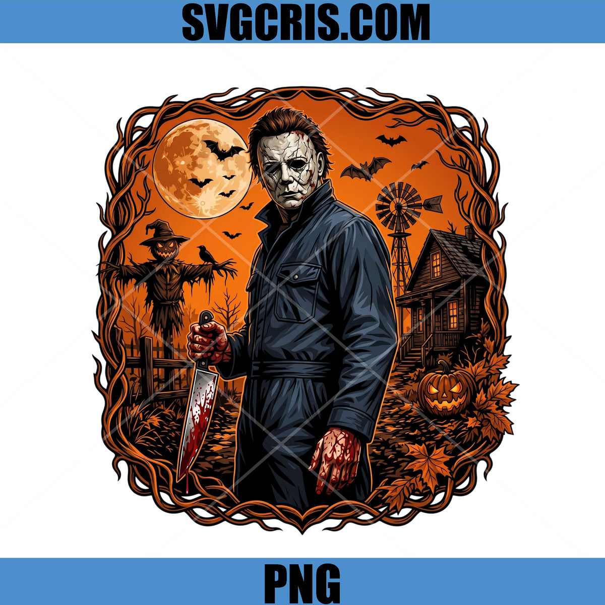 Michael Myers Spooky Pumpkin Night PNG, Halloween Horror Movie Killer PNG