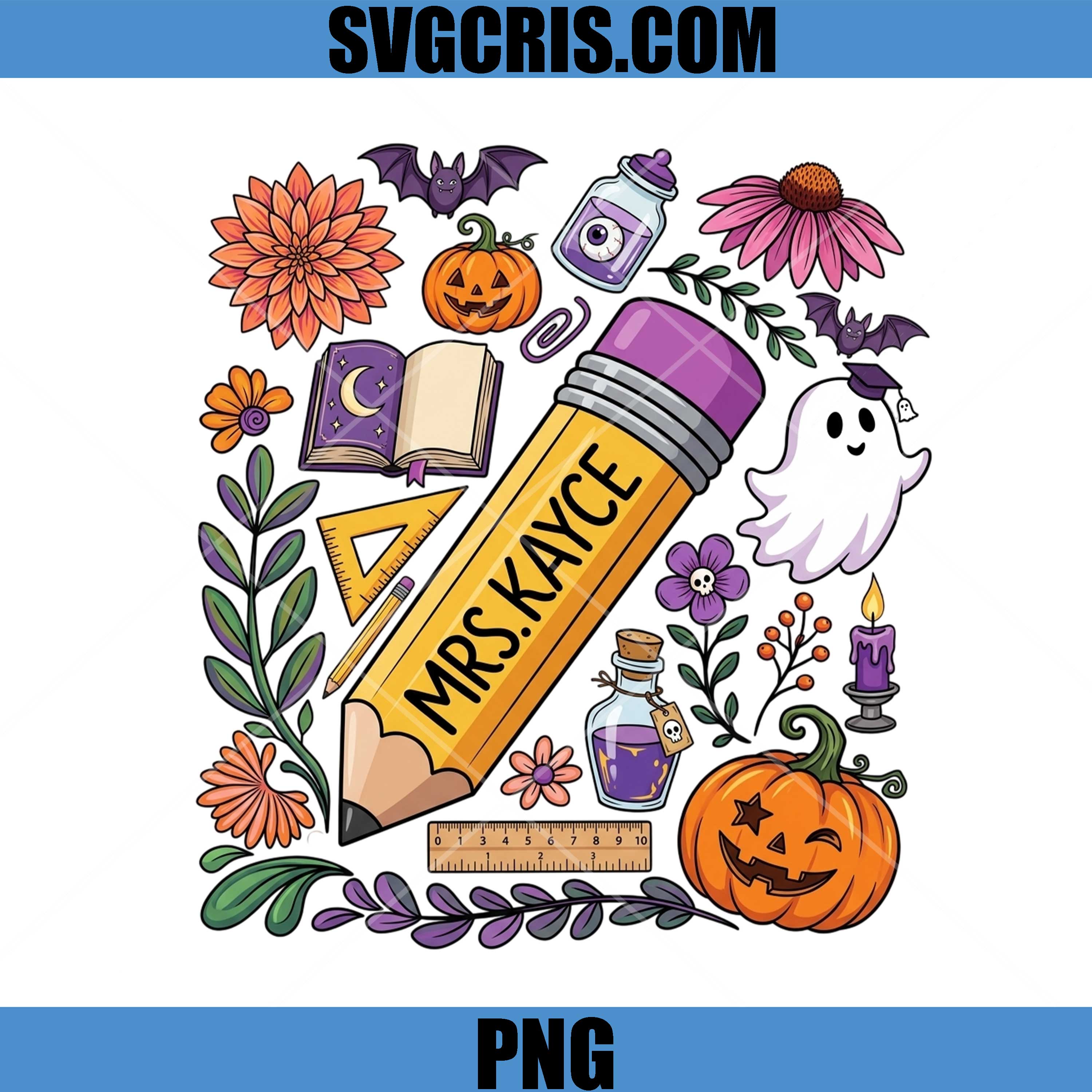 Mrs Kayce Ghost Pumpkin PNG, Halloween Classroom Design PNG