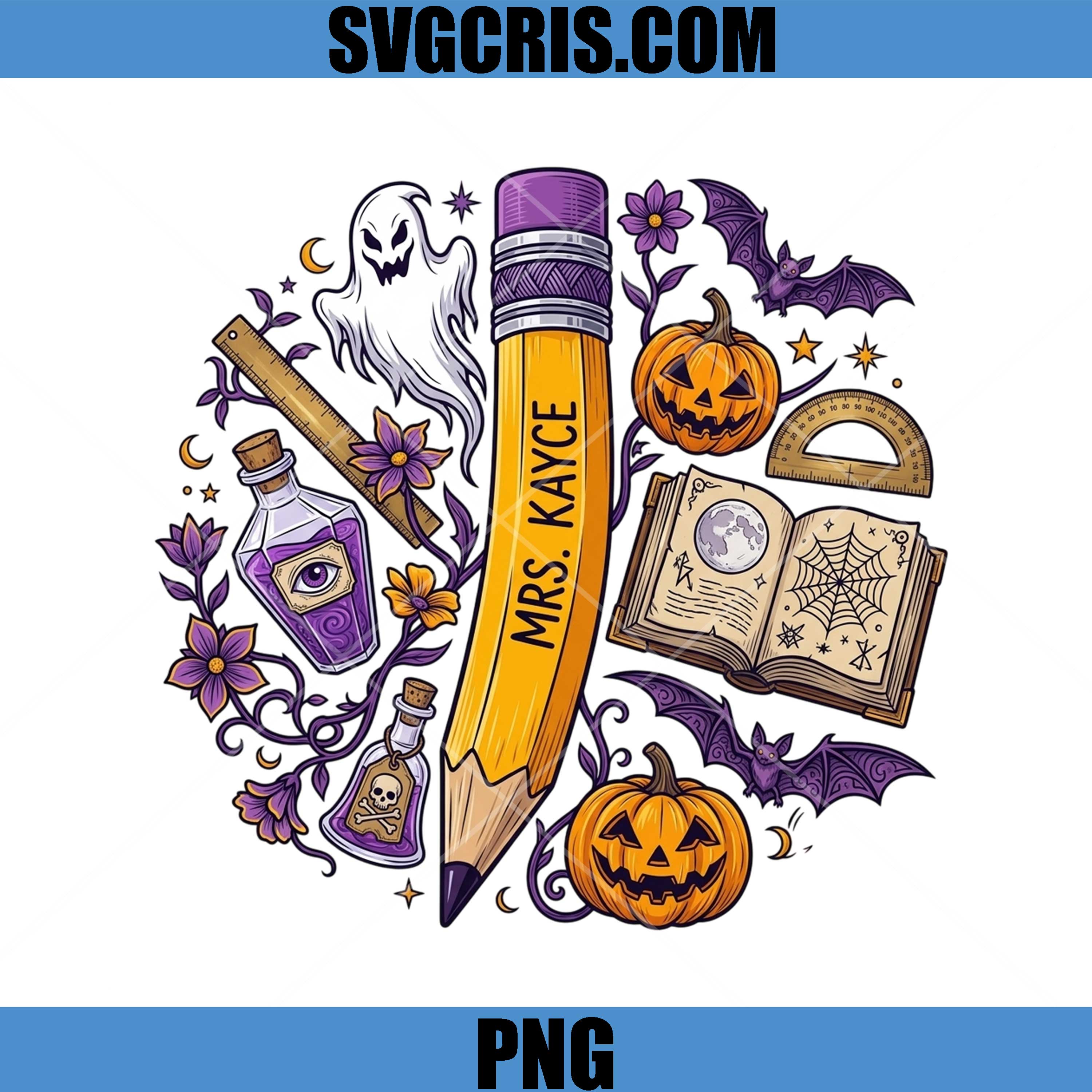 Mrs Kayce Halloween Teacher PNG, Spooky Teacher Pencil PNG