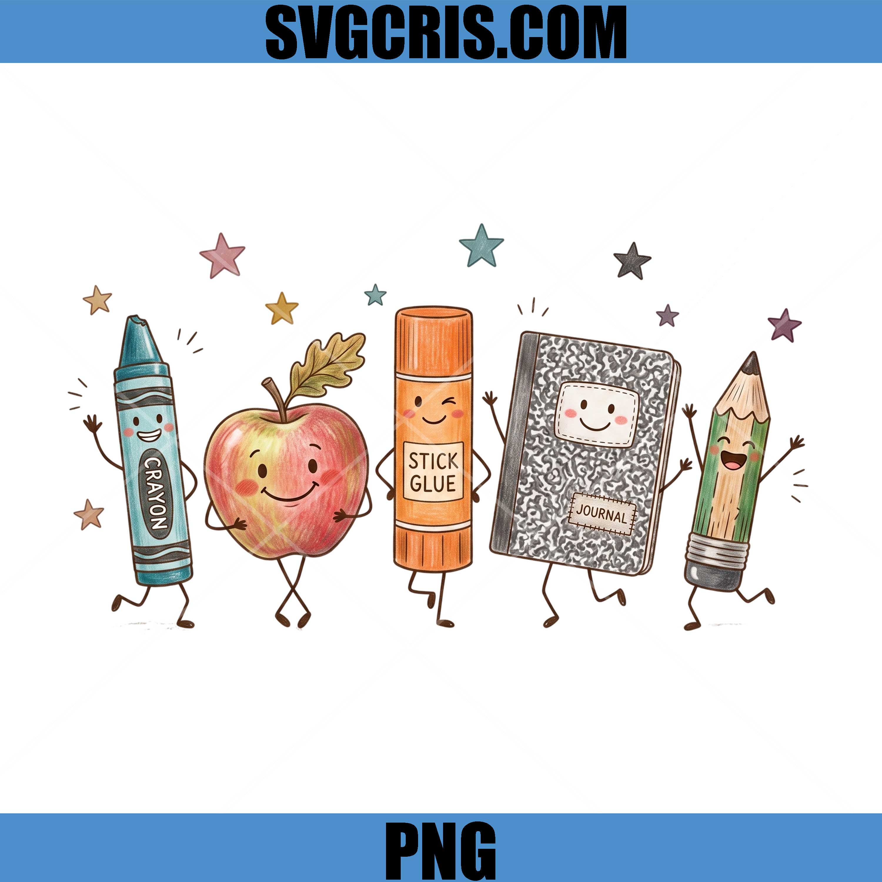 Back To School Supplies PNG, Cute Classroom Friends PNG