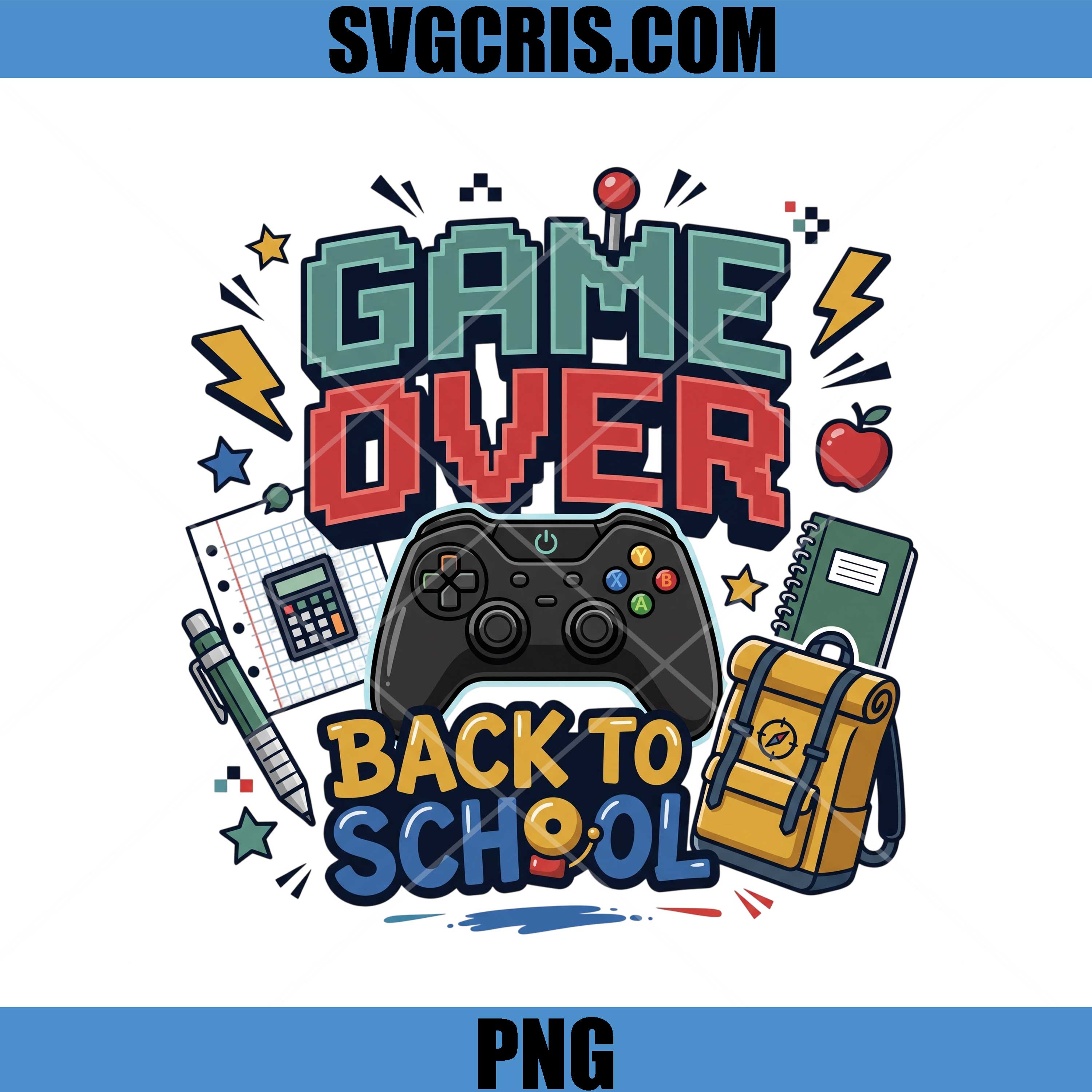Game Over Back To School PNG, Gamer Student Controller PNG