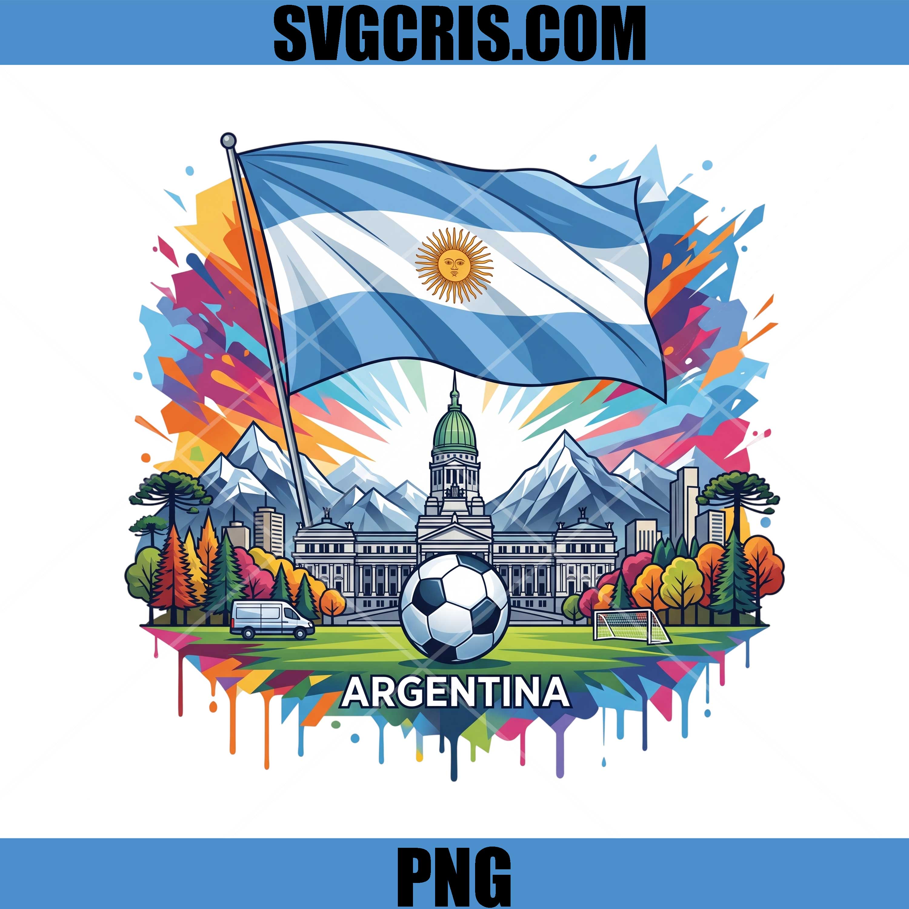 Argentina Flag Soccer WC 2026 PNG, Argentina Landmark Football Art PNG