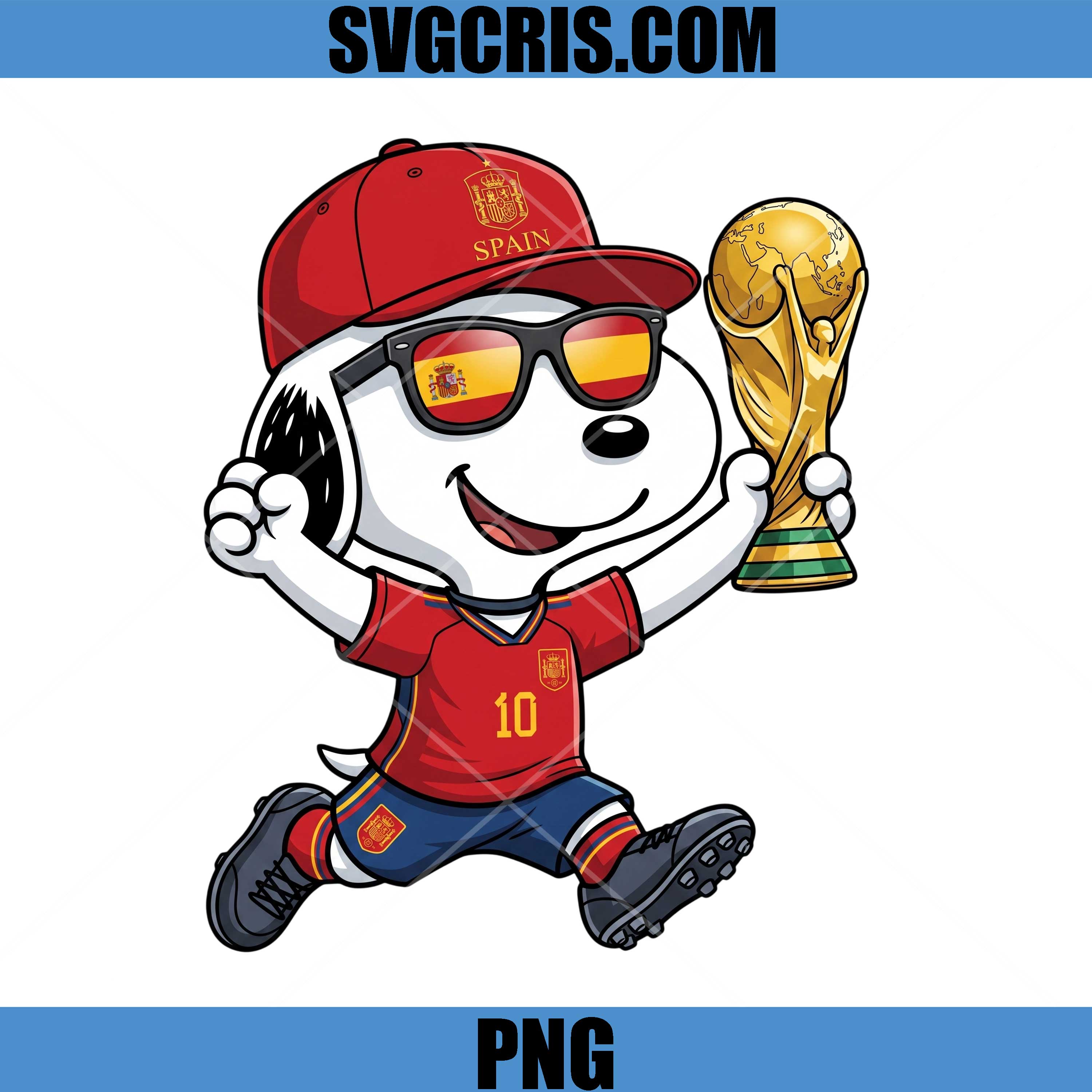 Snoopy Spain World Cup PNG, Cute Soccer Trophy PNG